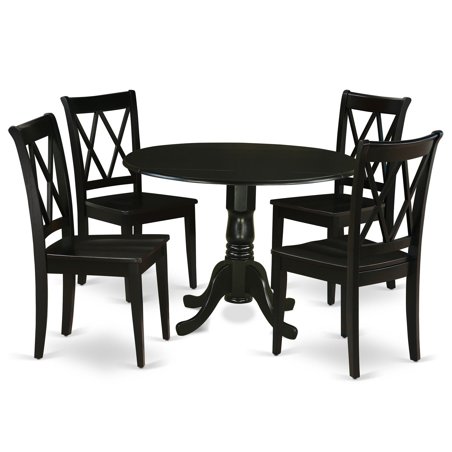 Juego de mesa de comedor de 5 piezas East West Furniture DLCL5-BLK-W para 4 personas. Incluye una mesa de cocina redonda con alas abatibles y 4 sillas de comedor.