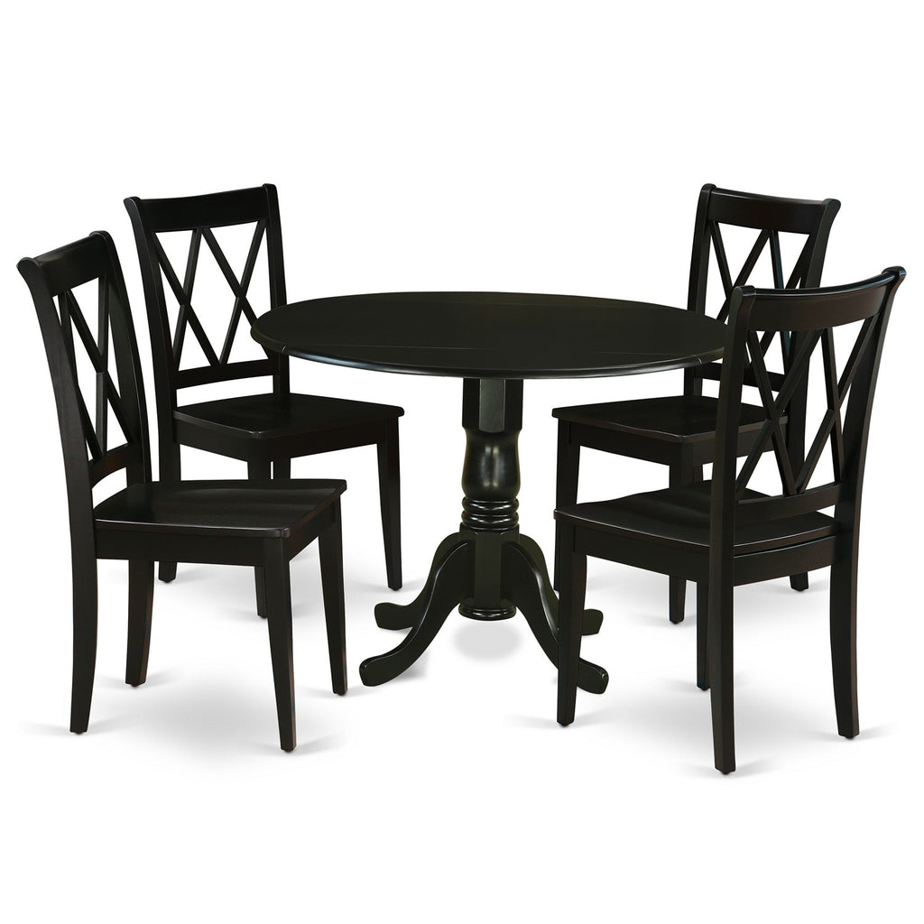 East West Furniture DLCL5-BLK-W 5 Piece Dining Table Set for 4 Includes a Round Kitchen Table with Dropleaf and 4 Dining Room Chairs