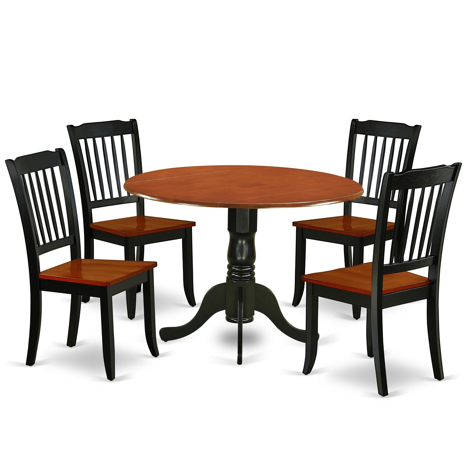 Juego de mesa de comedor de 5 piezas East West Furniture DLDA5-BCH-W para 4 personas. Incluye una mesa de cocina redonda con alas abatibles y 4 sillas de comedor de cocina.