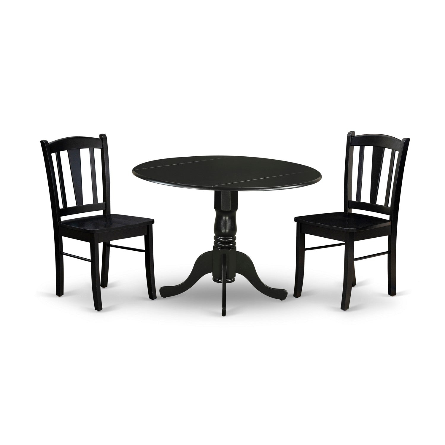 EAST WEST FURNITURE - DLDL3-BLK-W - 3-Pc Dining Table Set - 2 Wood Kitchen Chairs and 1 Drops Leaf Kitchen Table - Black Finish