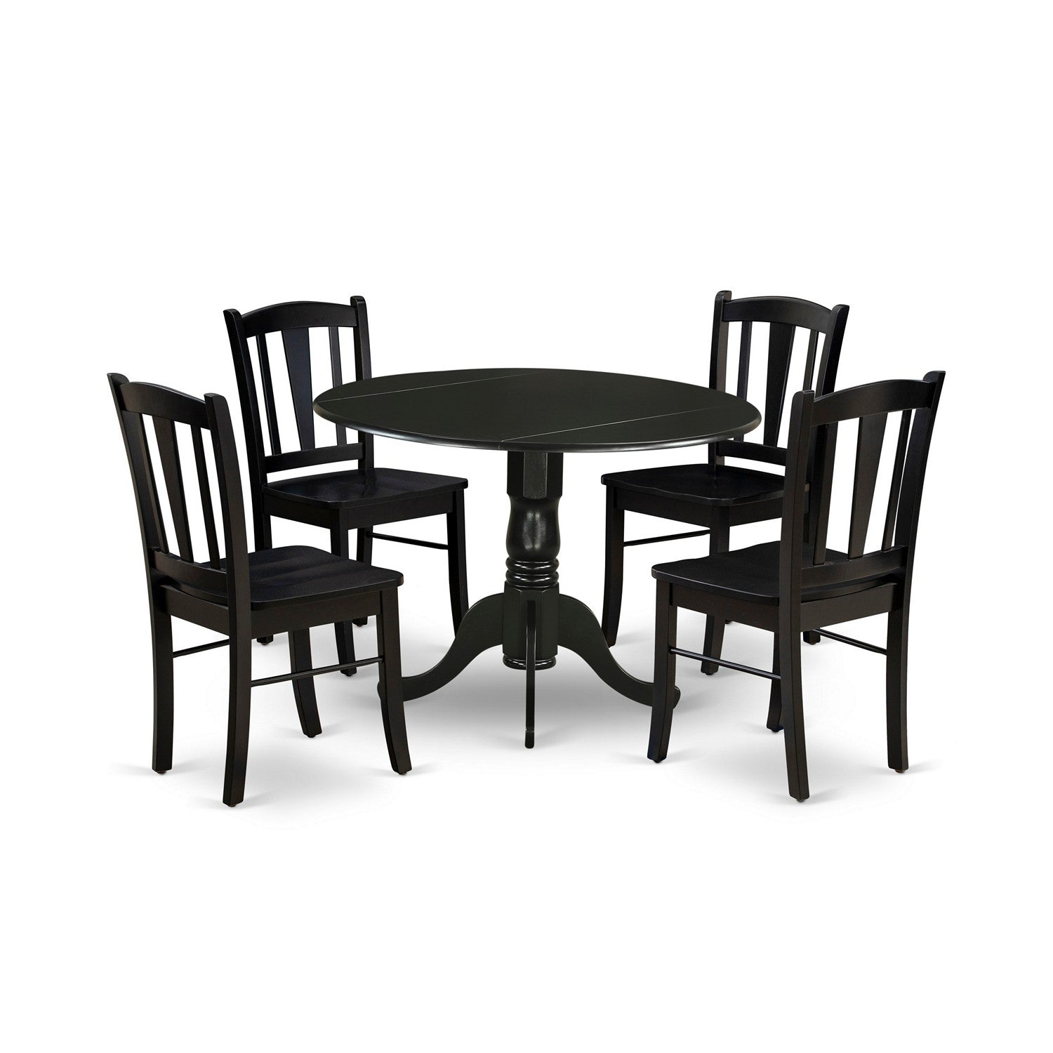 EAST WEST FURNITURE - DLDL5-BLK-W - 5-Pc Dining Room Set - 4 dining room chairs and 1 Drops Leaf Kitchen Table - Black Finish