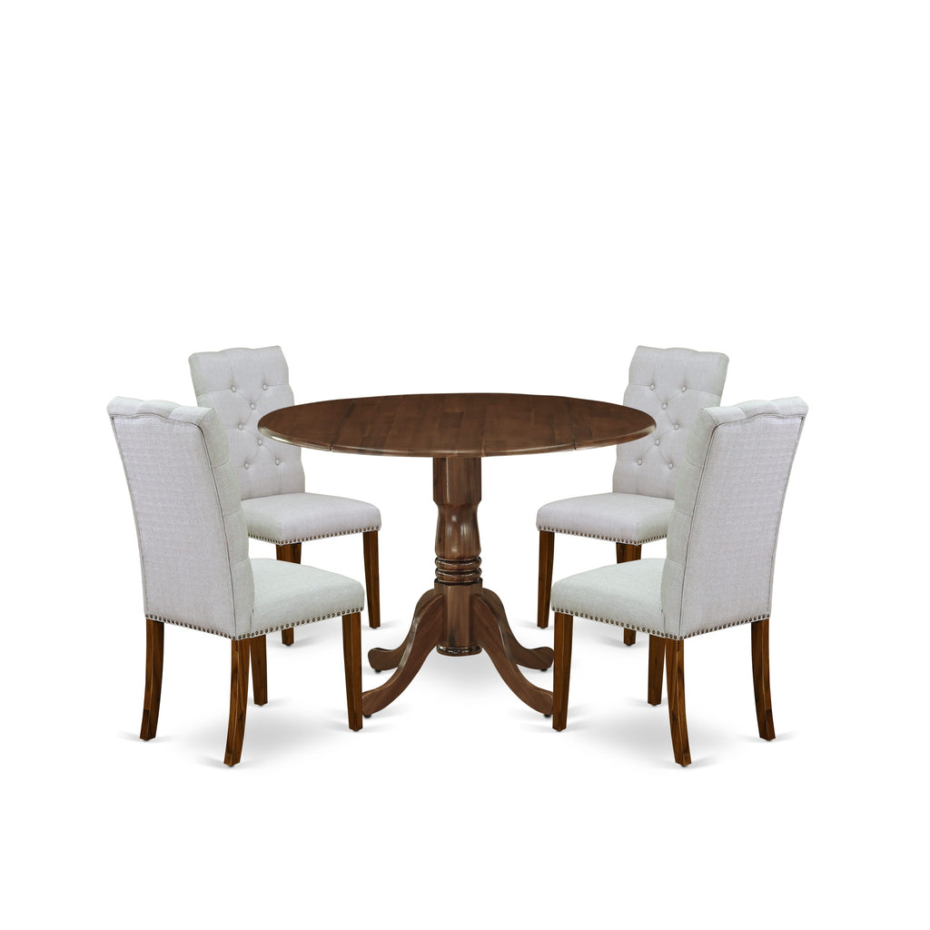East West Furniture DLEL5-AWA-05 5 Piece Dinette Set for Small Spaces Includes a Round Kitchen Table with Dropleaf and 4 Parson Dining Chairs, 42x42 Inch, Antique Walnut