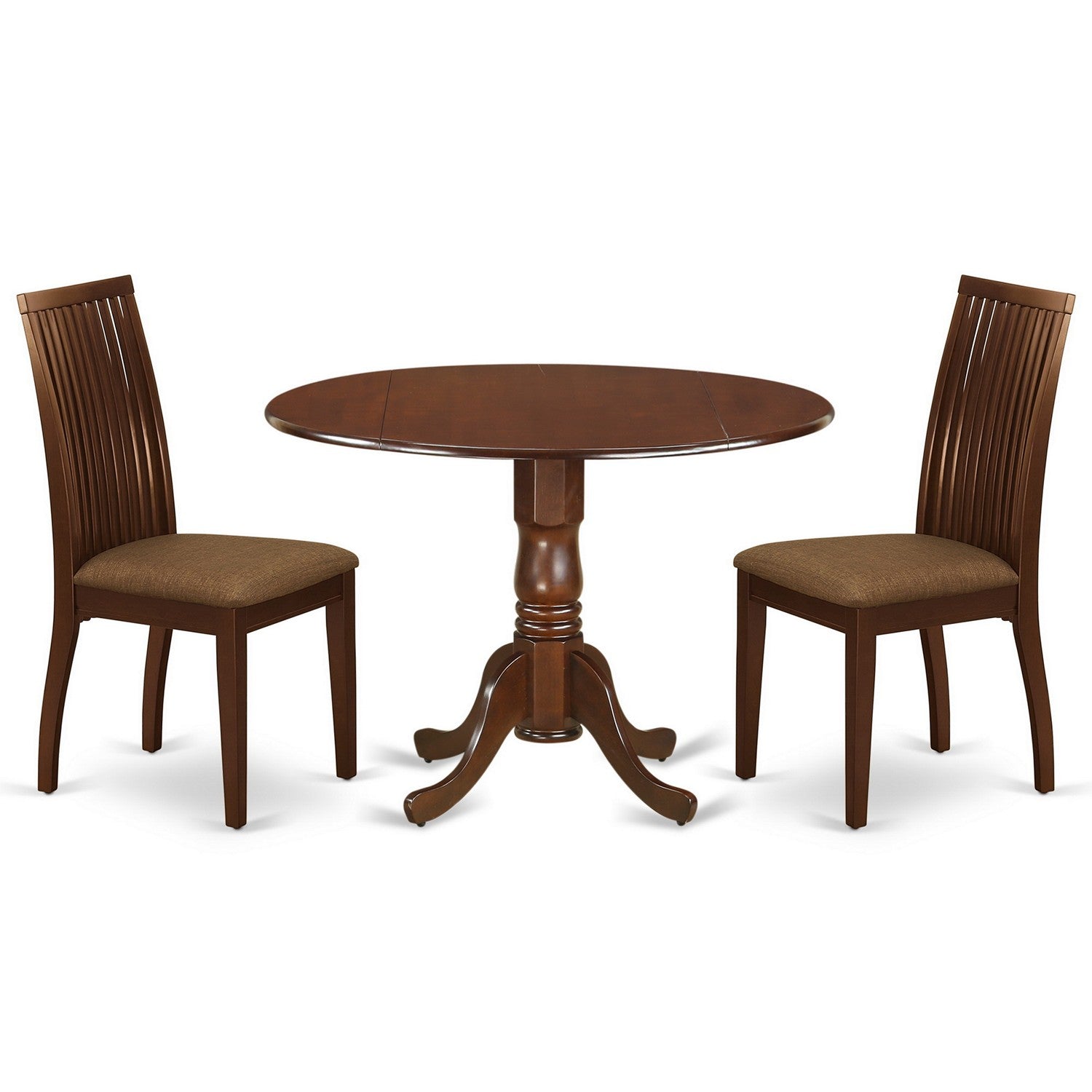 DLIP3-MAH-C 3Pc Dinette Set Includes a Rounded Kitchen Table with Drop Leaves and Two Linen Seat Dining Chairs, Mahogany Finish