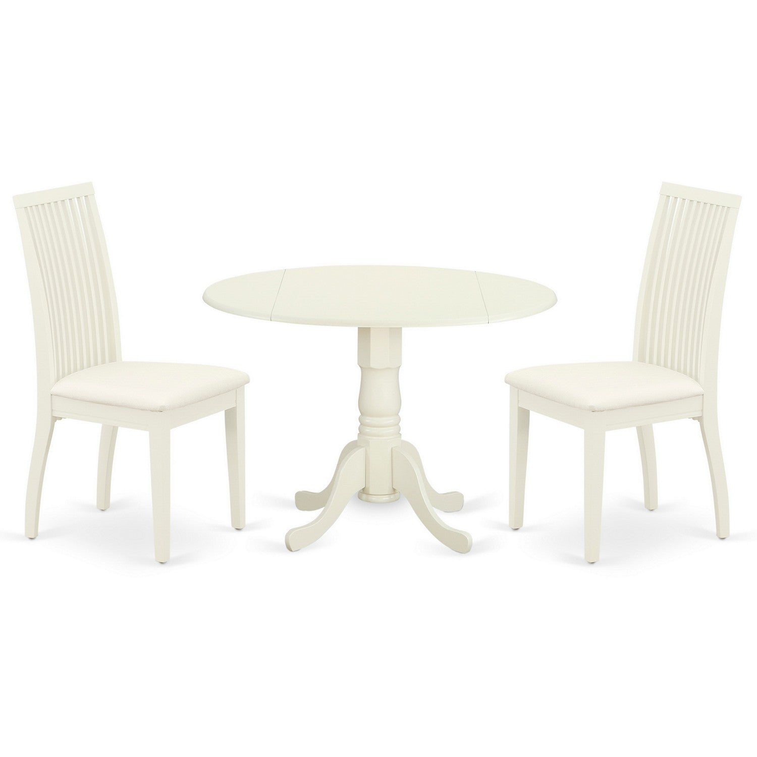 DLIP3-WHI-C 3Pc Dinette Set Includes a Rounded Kitchen Table with Drop Leaves and Two Linen Seat Dining Chairs, White Finish