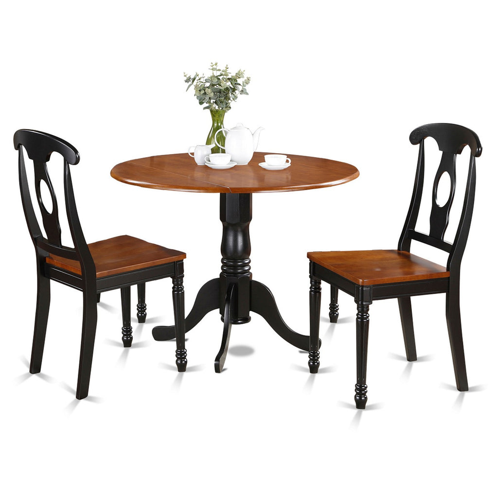 East West Furniture DLKE3-BCH-W 3 Piece Dining Set Contains a Round Dining Table with Dropleaf and 2 Kitchen Chairs, 42x42 Inch, Black & Cherry