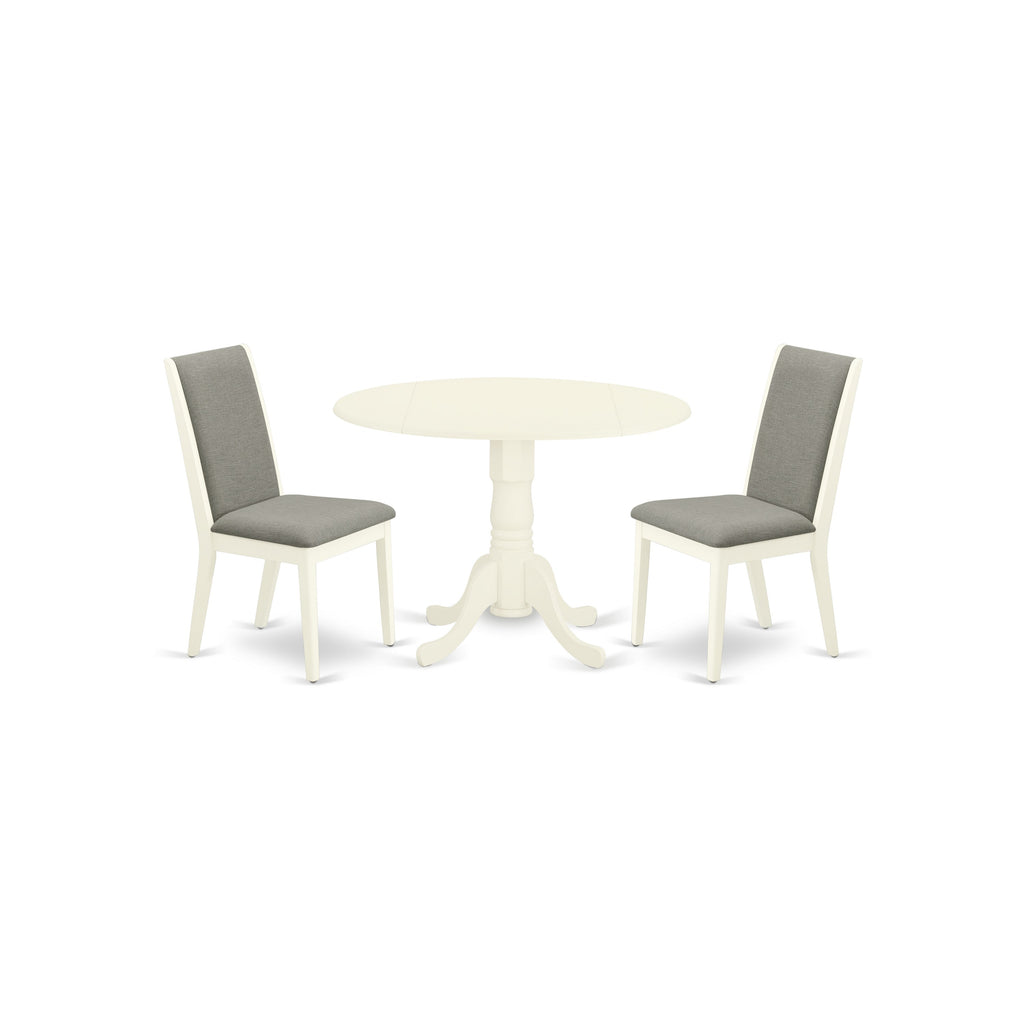 East West Furniture DLLA3-WHI-06 3 Piece Kitchen Table Set for Small Spaces Contains a Round Dining Table with Pedestal and 2 Shitake Linen Fabric Upholstered Chairs, 42x42 Inch, Linen White