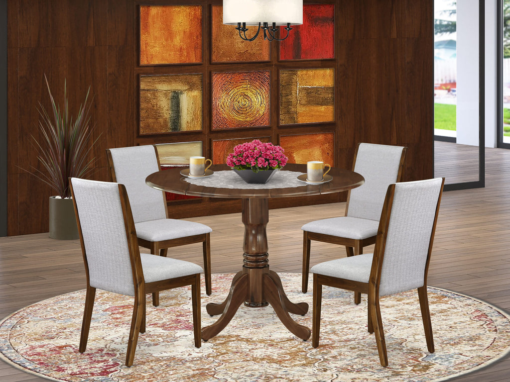 East West Furniture DLLA5-AWA-05 5 Piece Dinette Set for Small Spaces Contains a Round Dining Room Table with Dropleaf and 4 Upholstered Chairs, 42x42 Inch, Antique Walnut