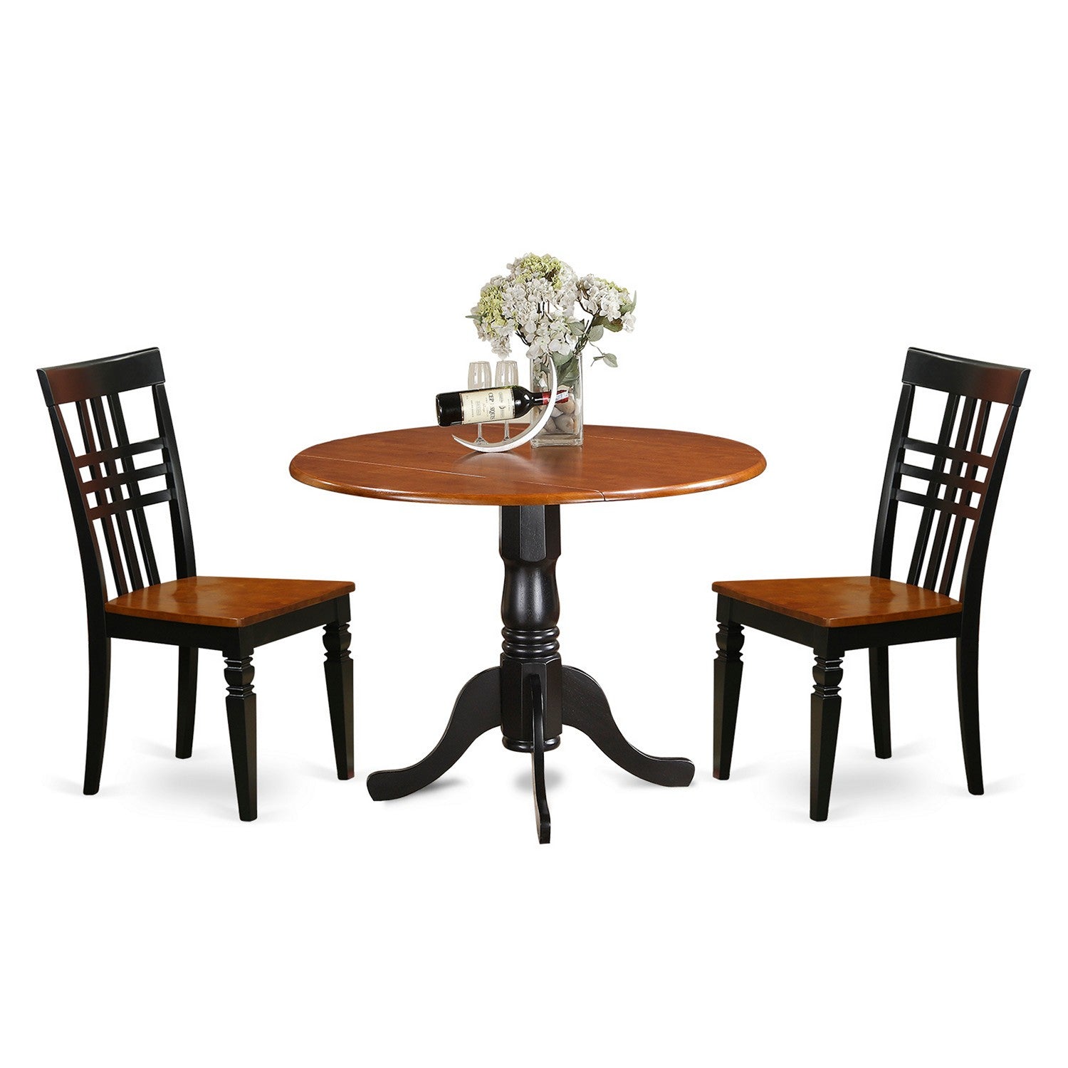 Juego de mesa de comedor de 3 piezas East West Furniture DLLG3-BCH-W. Incluye una mesa de cocina redonda con alas abatibles y 2 sillas de comedor.