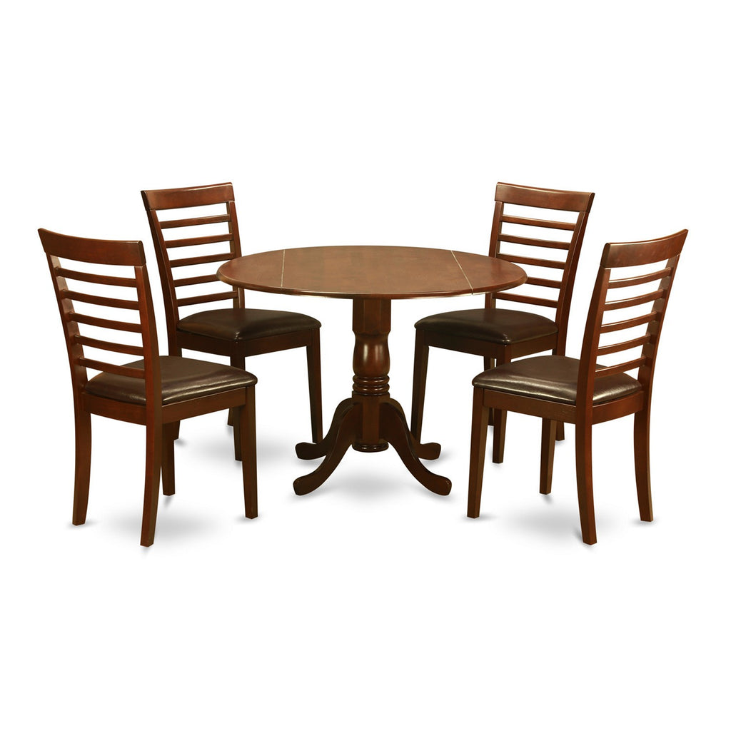 East West Furniture DLML5-MAH-LC 5 Piece Modern Dining Table Set Includes a Round Wooden Table with Dropleaf and 4 Faux Leather Upholstered Dining Chairs, 42x42 Inch, Mahogany