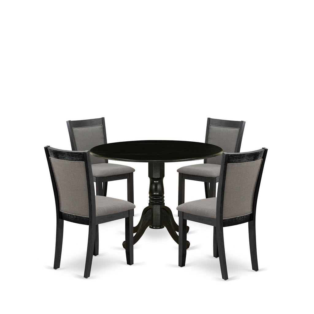 East West Furniture DLMZ5-AB6-50 5 Piece Dining Room Furniture Set Includes a Round Dining Table with Dropleaf and 4 Dark Gotham Grey Linen Fabric Parson Chairs