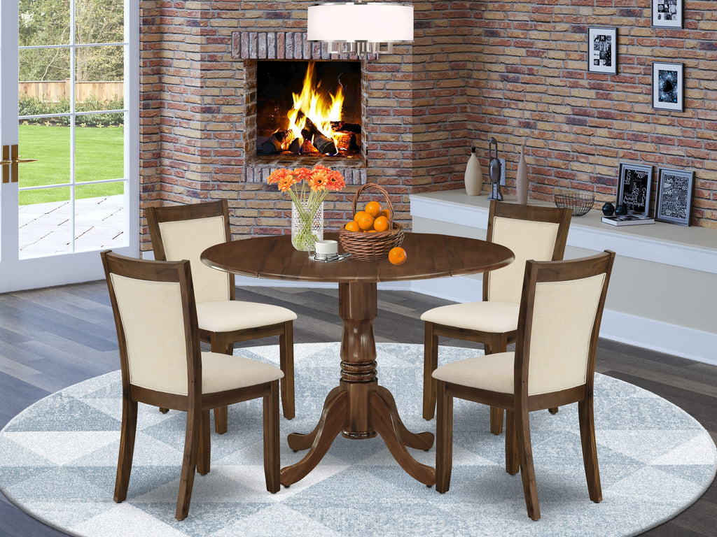 El juego de comedor de 5 piezas East West Furniture DLMZ5-AWA-32 incluye una mesa de cocina redonda con alas abatibles y 4 sillas Parson.