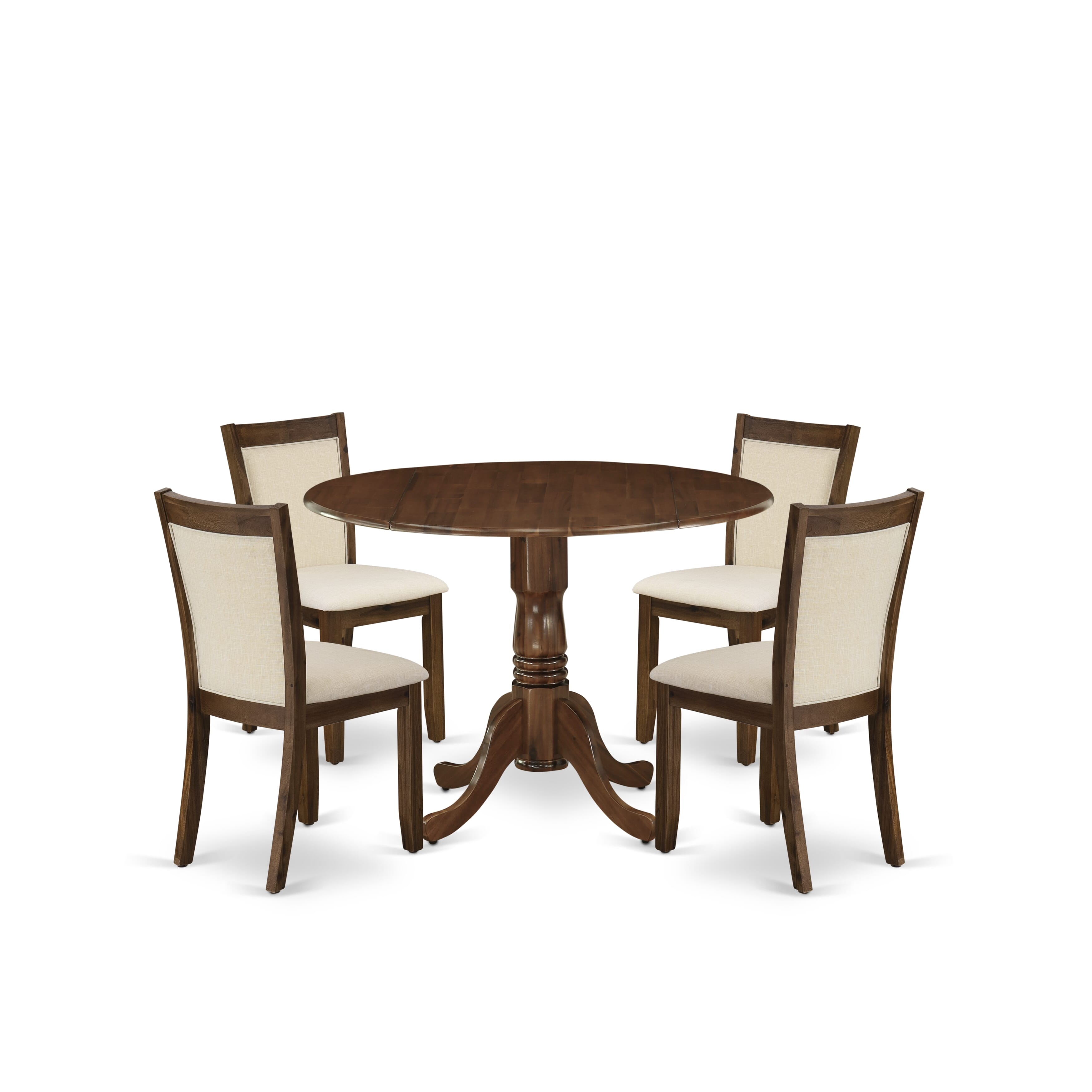 East West Furniture DLMZ5-AWA-32 5 Piece Dining Room Furniture Set Includes a Round Kitchen Table with Dropleaf and 4 Parson Chairs, 42x42 Inch, Antique Walnut