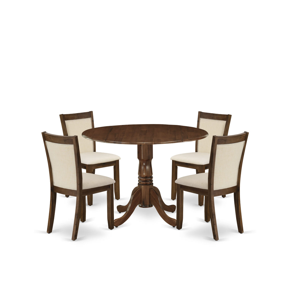 El juego de comedor de 5 piezas East West Furniture DLMZ5-AWA-32 incluye una mesa de cocina redonda con alas abatibles y 4 sillas Parson.