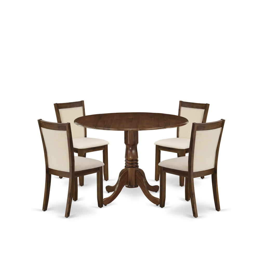 East West Furniture DLMZ5-AWA-32 5 Piece Dining Room Furniture Set Includes a Round Kitchen Table with Dropleaf and 4 Parson Chairs, 42x42 Inch, Antique Walnut