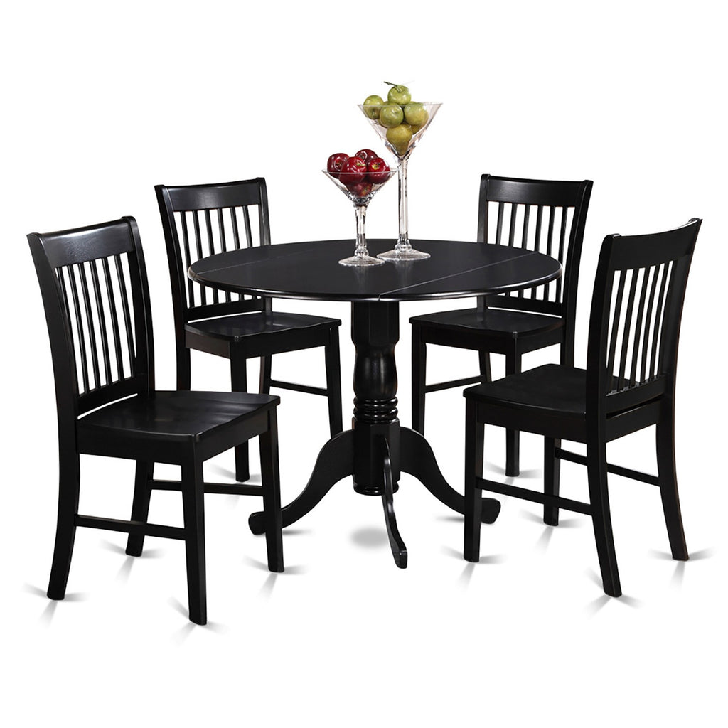 Juego de comedor de 5 piezas East West Furniture DLNO5-BLK-W para 4 personas. Incluye una mesa de comedor redonda con alas abatibles y 4 sillas de comedor de cocina.