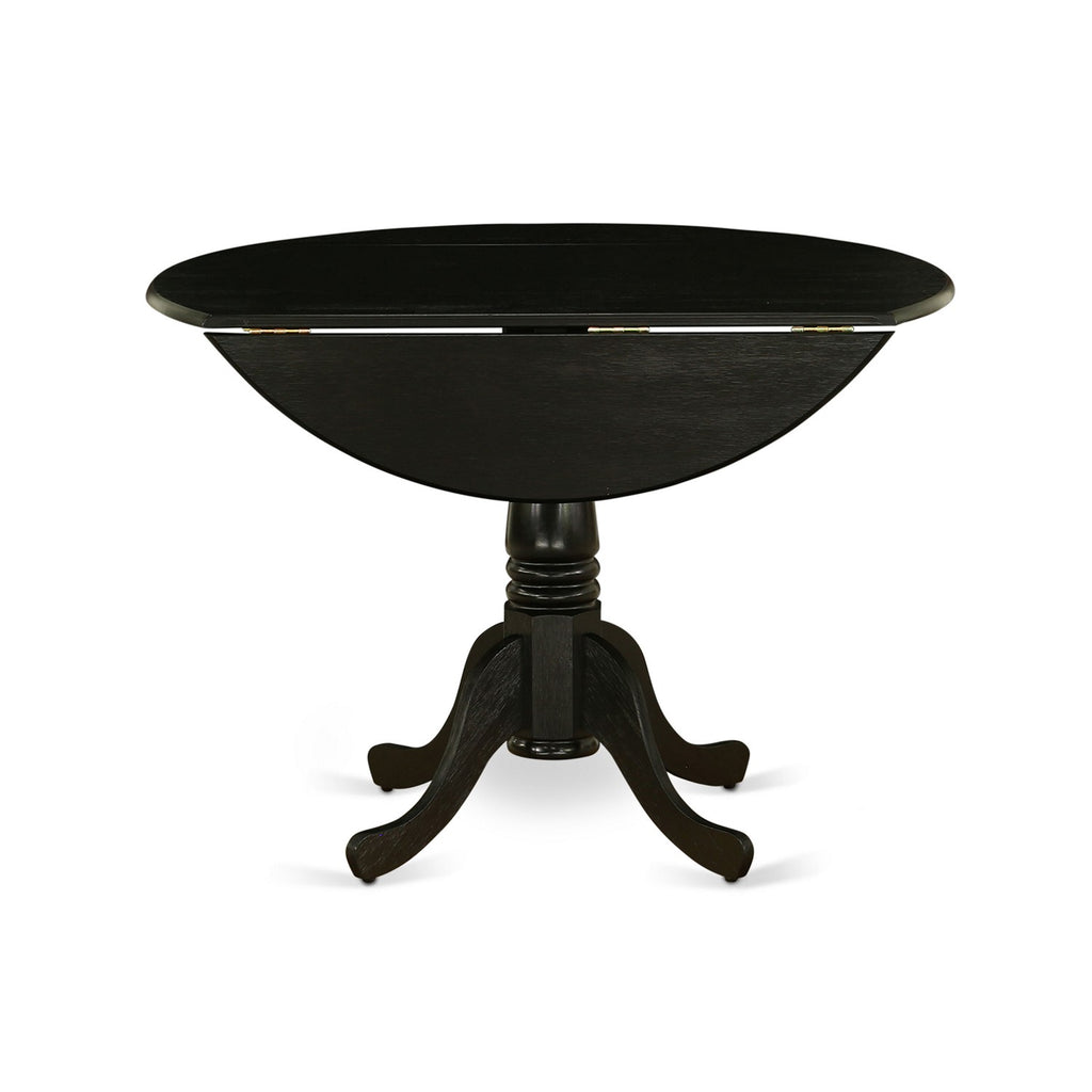 Mesa de comedor Dublin DLT-ABK-TP de East West Furniture: tablero redondo de madera con hojas abatibles y base de pedestal
