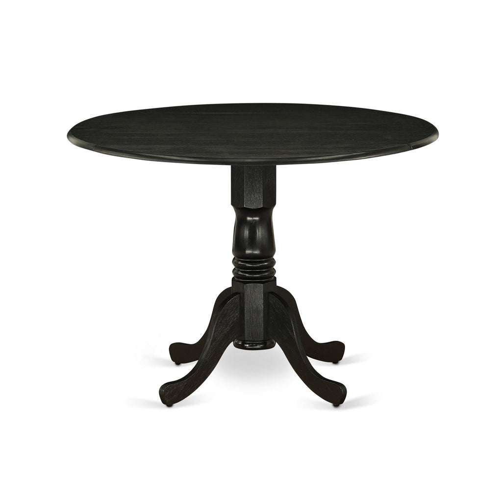 East West Furniture DLLA5-ABK-47 5 Piece Dining Table Set for 4 Includes a Round Kitchen Table with Dropleaf and 4 Light Sable Linen Fabric Parsons Dining Chairs