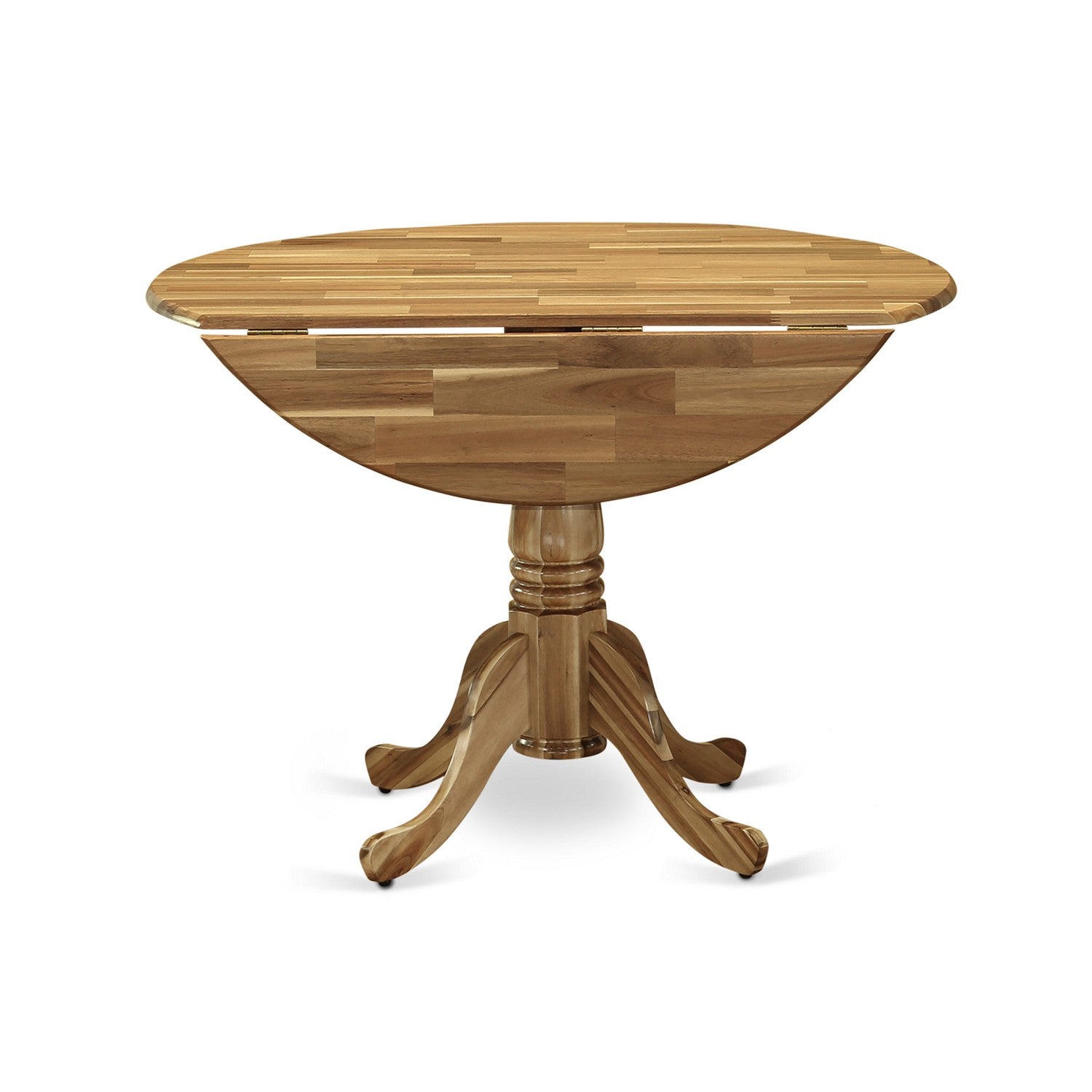 Juego de comedor de 5 piezas East West Furniture DLEL5-ANA-05 para 4 personas. Incluye una mesa de comedor redonda con alas abatibles y 4 sillas Parson tapizadas en tela de lino gris.