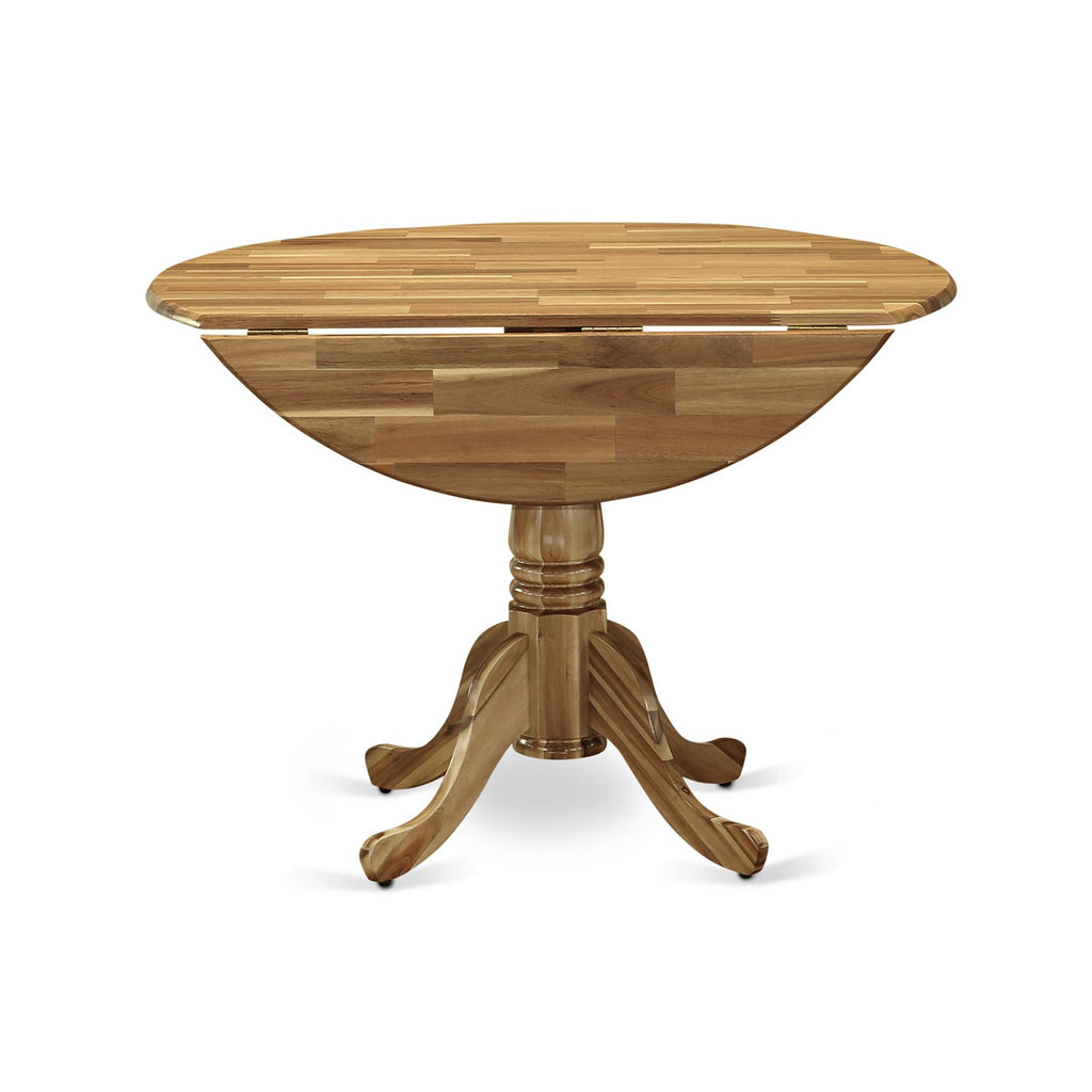 East West Furniture DLLA5-ANA-05 5 Piece Dining Room Table Set Includes a Round Dining Table with Dropleaf and 4 Grey Linen Fabric Upholstered Parson Chairs