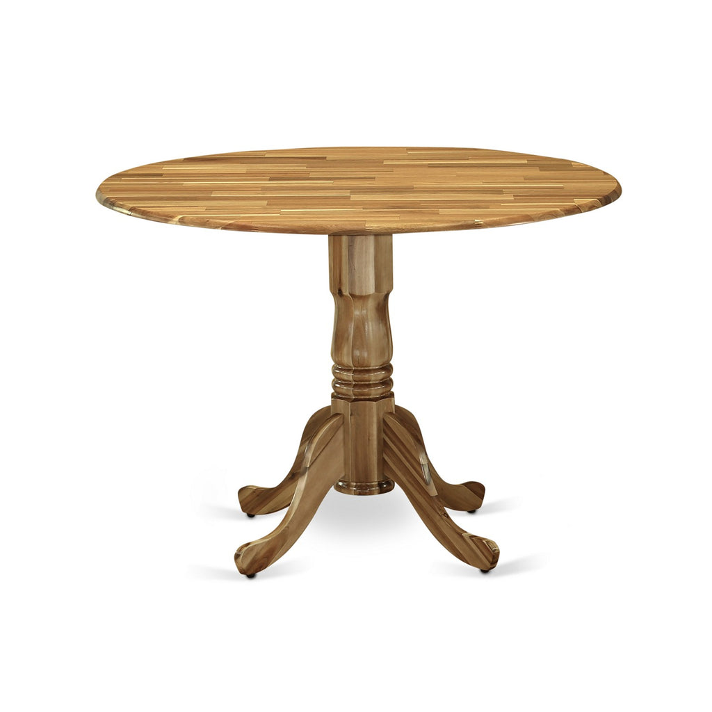 Mesa de comedor moderna Dublin DLT-ANA-TP de East West Furniture: mesa de cocina redonda con base abatible y pedestal
