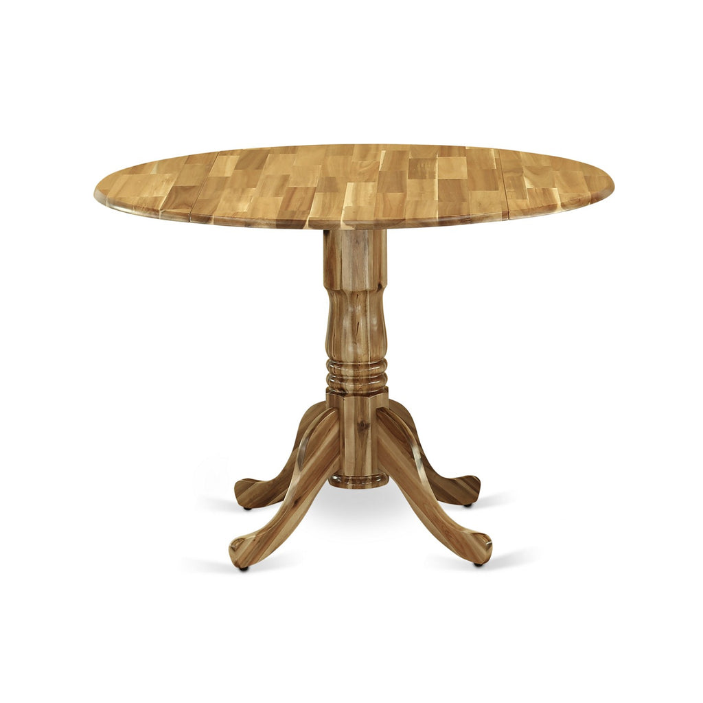 Mesa de comedor moderna Dublin DLT-ANA-TP de East West Furniture: mesa de cocina redonda con base abatible y pedestal