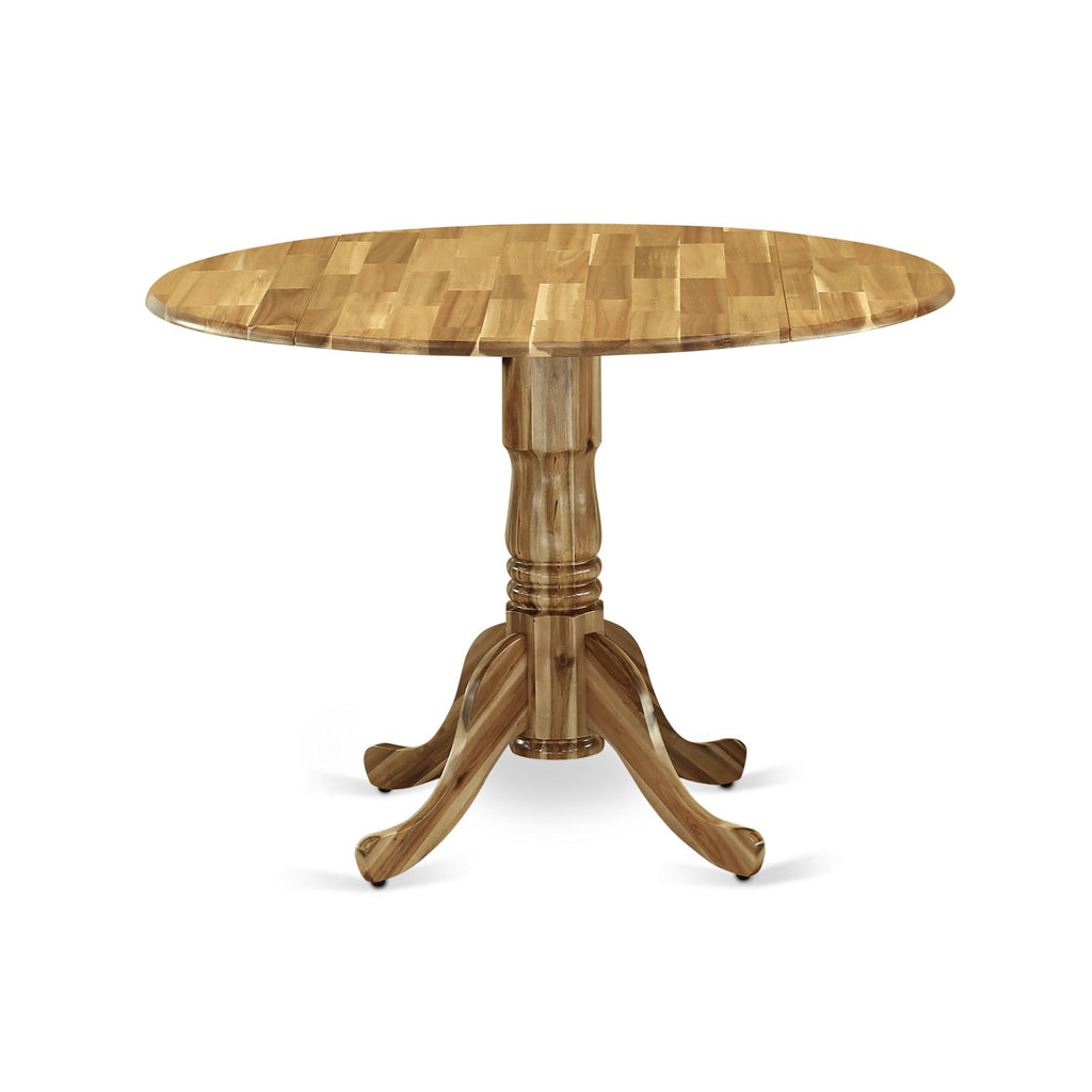 East West Furniture DLT-ANA-TP Dublin Modern Dining Table - a Round Kitchen Table Top with Dropleaf & Pedestal Base, 42x42 Inch, Natural