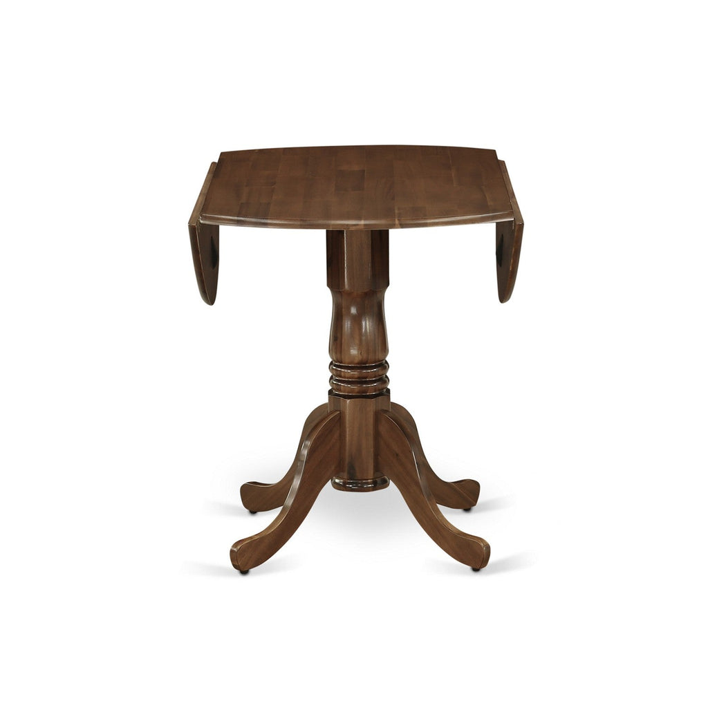 East West Furniture DMMZ5-AWN-04 5 Piece Dinette Set for 4 Includes a Round Dining Table with Dropleaf and 4 Light Tan Linen Fabric Parson Dining Room Chairs