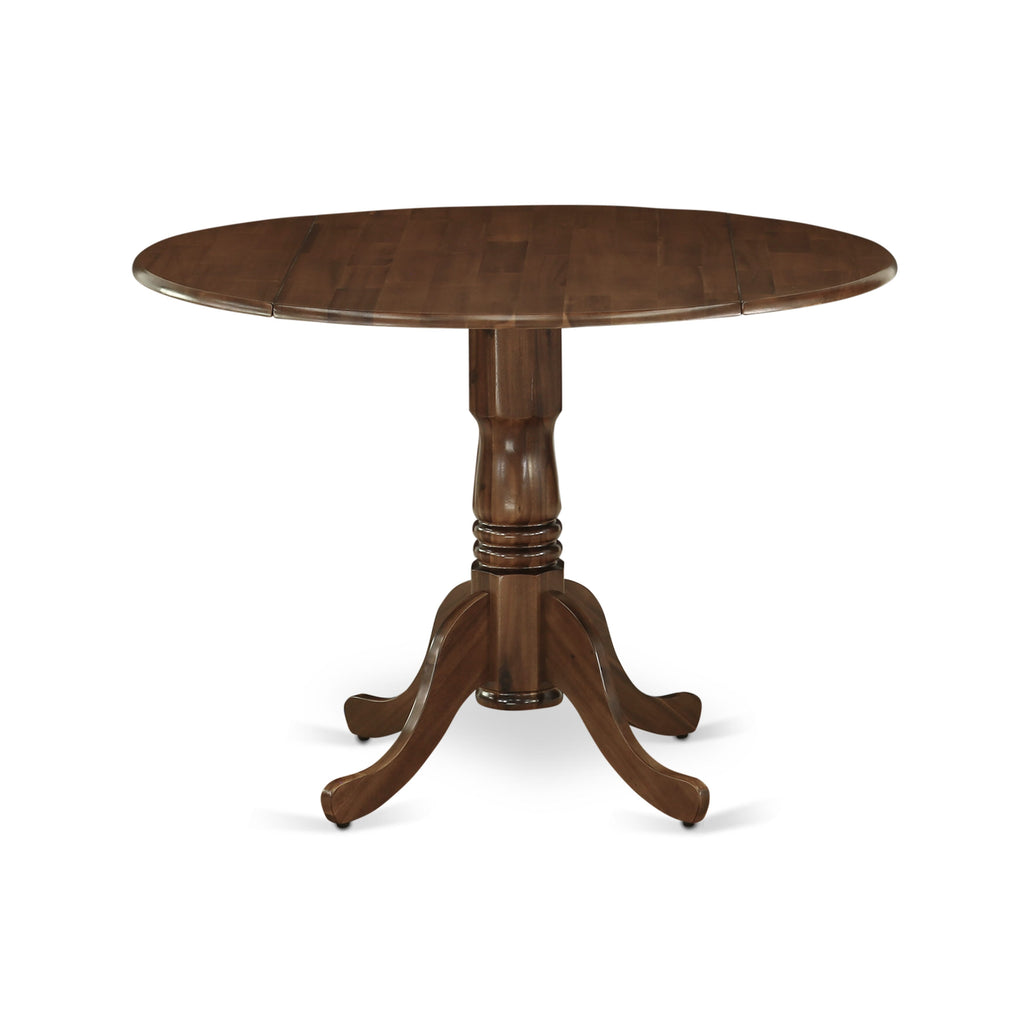 East West Furniture DLMZ3-AWA-32 3 Piece Kitchen Table Set for Small Spaces Consist of a Round Wooden Table with Dropleaf and 2 Upholstered Parson Chairs, 42x42 Inch, Antique Walnut