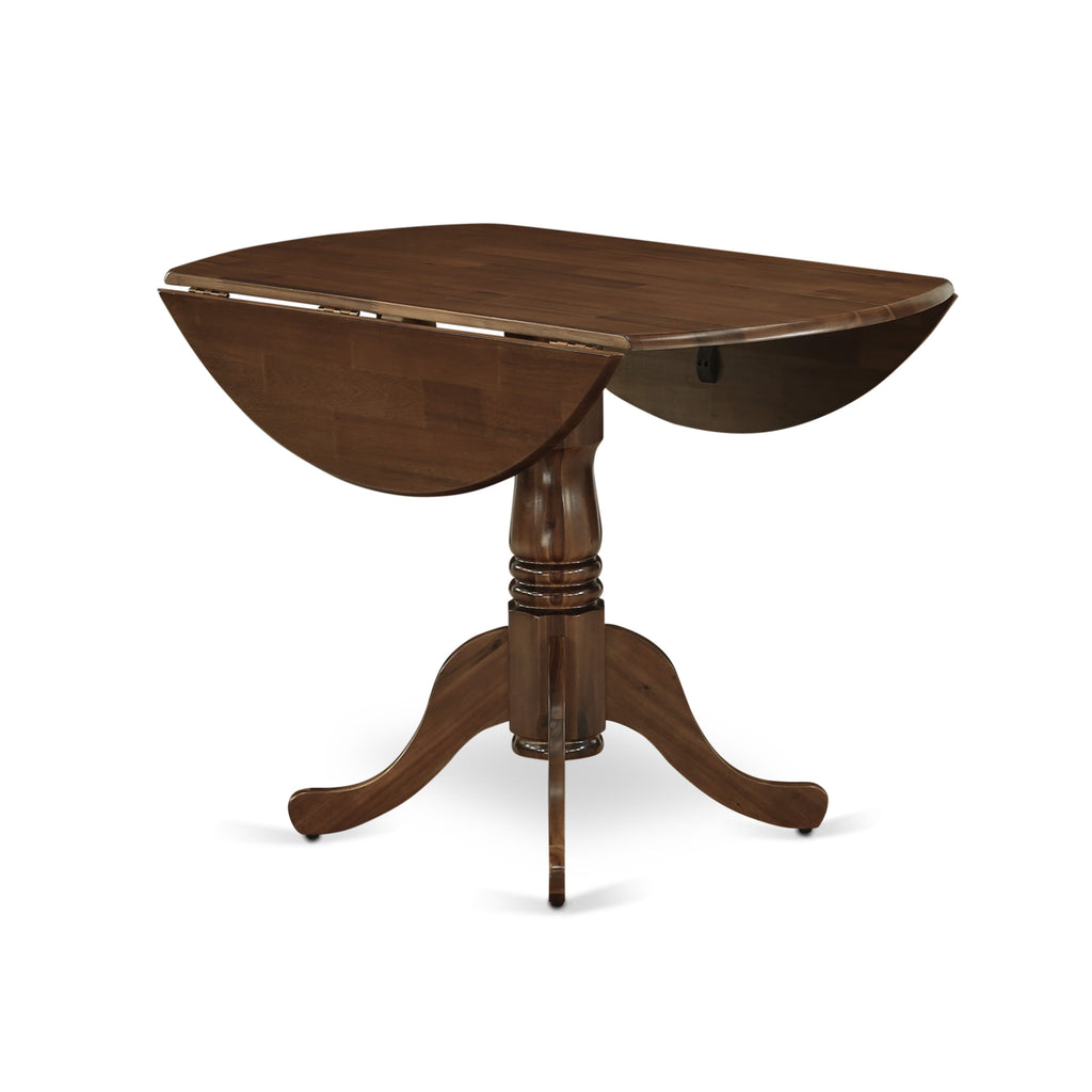 East West Furniture DLMZ3-AWA-32 3 Piece Kitchen Table Set for Small Spaces Consist of a Round Wooden Table with Dropleaf and 2 Upholstered Parson Chairs, 42x42 Inch, Antique Walnut