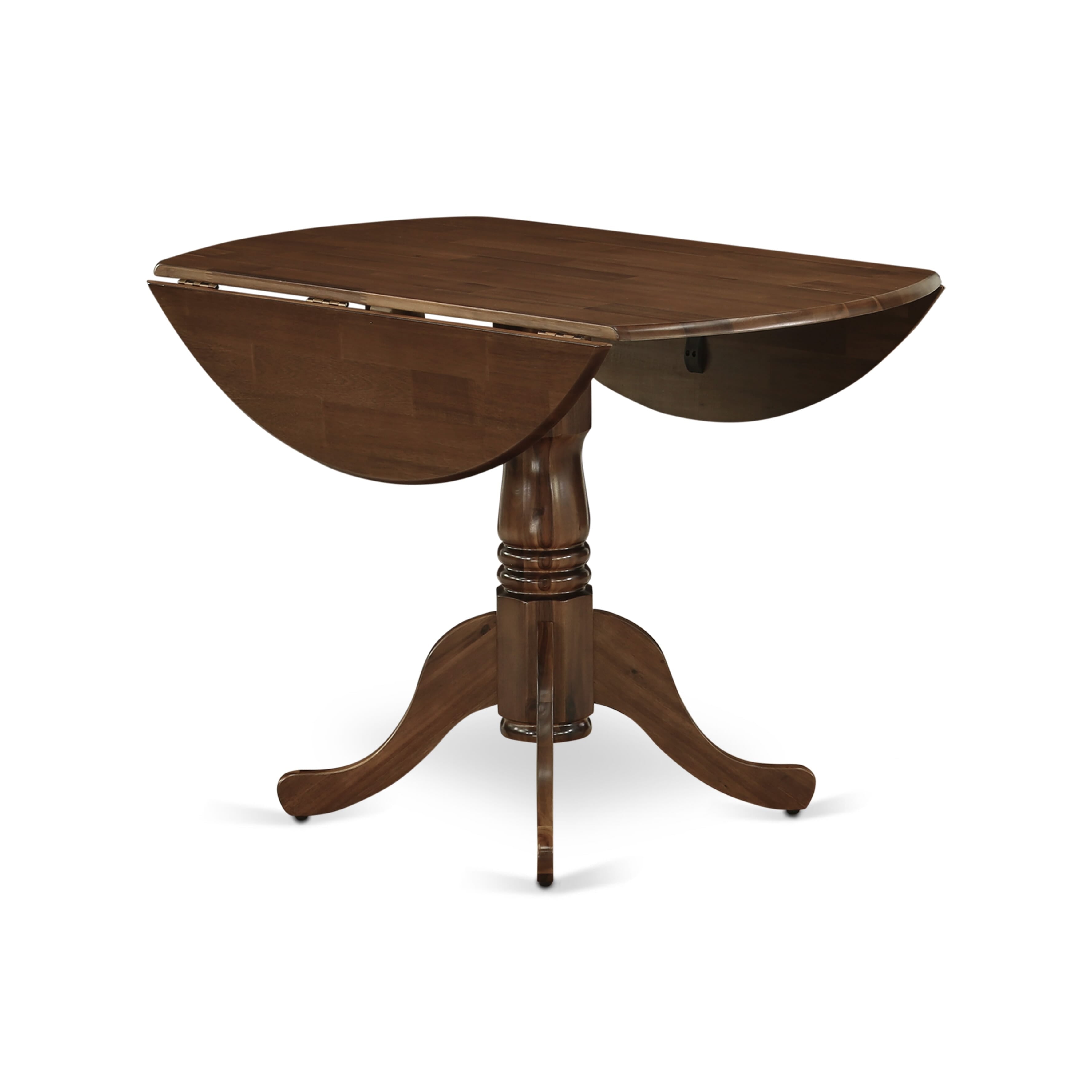 East West Furniture DLAB3-AWA-05 3 Piece Dining Table Set for Small SpacesIncludes a Round Dining Room Table with Dropleaf and 2 Upholstered Chairs, 42x42 Inch, Antique Walnut