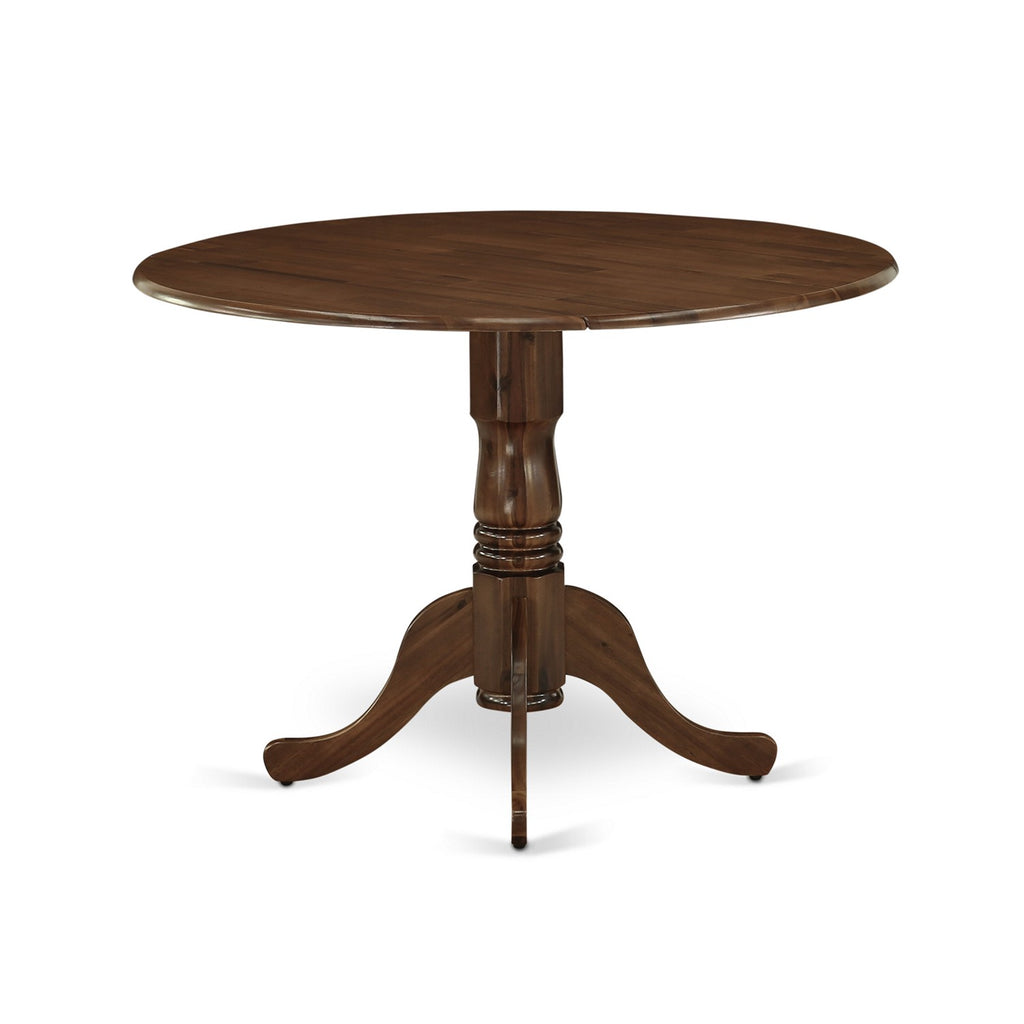 East West Furniture DLT-AWA-TP Dublin Dining Room Table - a Round Solid Wood Table Top with Dropleaf & Pedestal Base, 42x42 Inch, Walnut