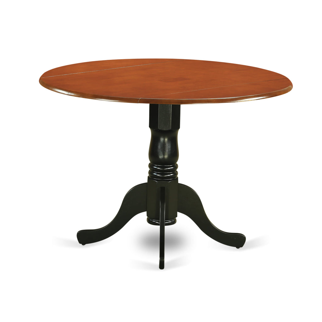 East West Furniture DLLG3-BCH-W 3 Piece Dining Room Table Set  Contains a Round Kitchen Table with Dropleaf and 2 Dining Chairs, 42x42 Inch, Black & Cherry