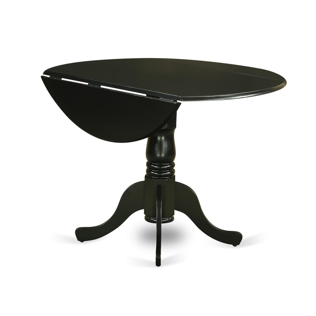 Mesa de cocina moderna Dublin DLT-BLK-TP de East West Furniture: mesa de comedor redonda con tablero abatible y base de pedestal
