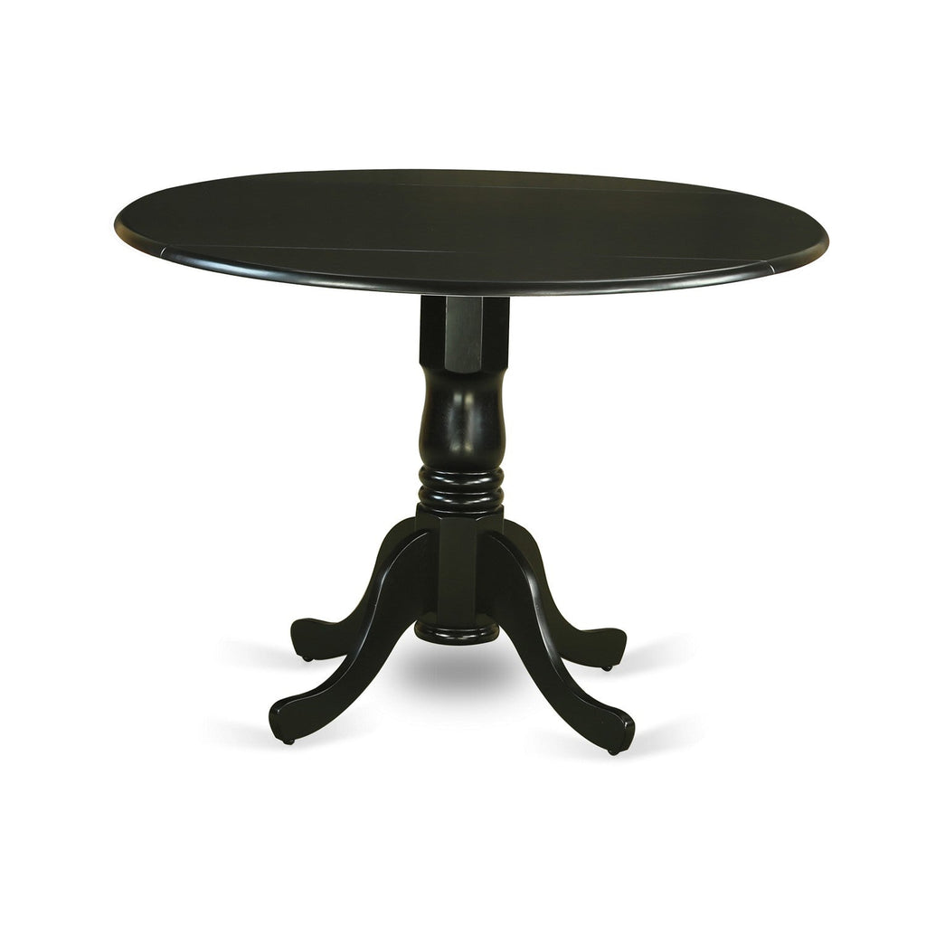 Juego de mesa de cocina de 5 piezas East West Furniture DLDL5-BLK-W para 4 personas. Incluye una mesa de comedor redonda con alas abatibles y 4 sillas de comedor.