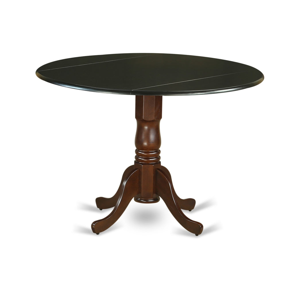 East West Furniture DLT-BMA-TP Dublin Kitchen Table - a Round Dining Table Top with Dropleaf & Pedestal Base, 42x42 Inch, Black & Mahogany
