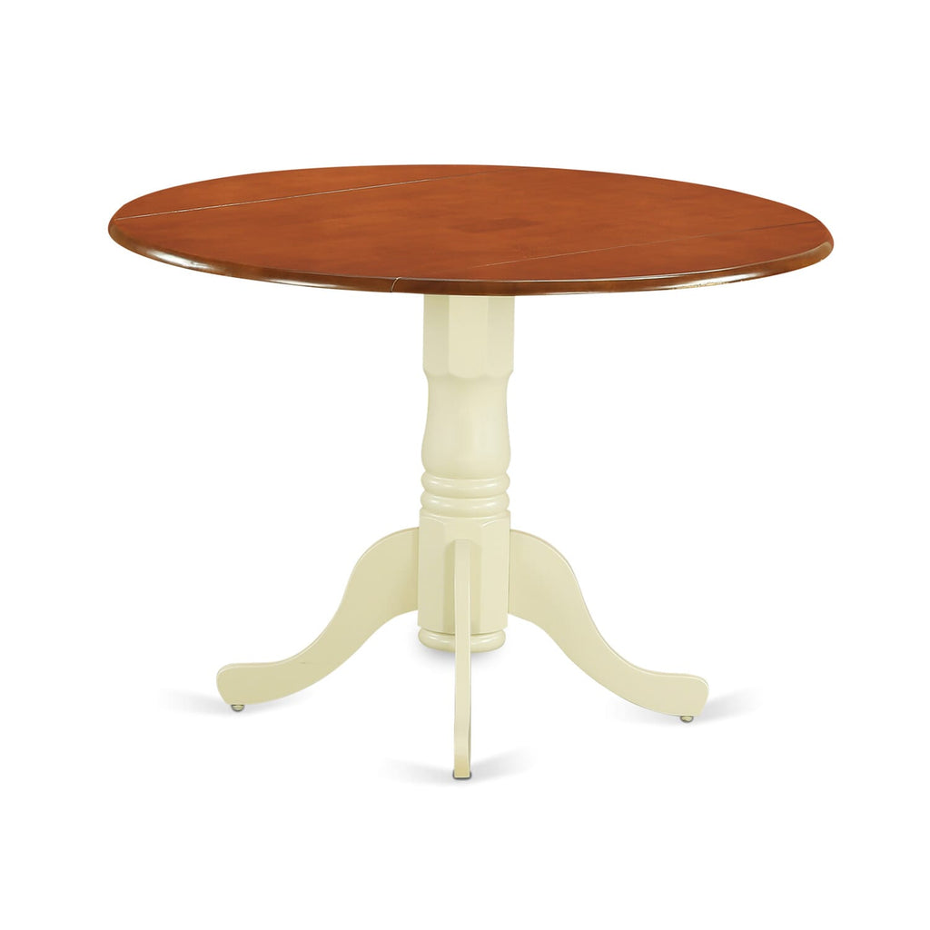 Juego de comedor de 3 piezas East West Furniture DLKE3-BMK-W para espacios pequeños. Contiene una mesa de comedor redonda con alas abatibles y 2 sillas de comedor.