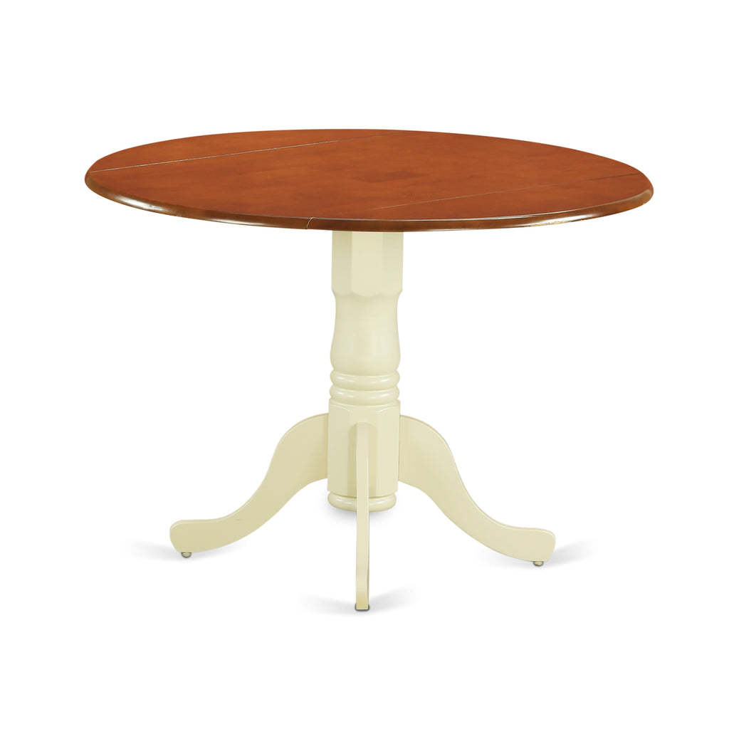 Juego de comedor de 3 piezas East West Furniture DLKE3-BMK-W para espacios pequeños. Contiene una mesa de comedor redonda con alas abatibles y 2 sillas de comedor.