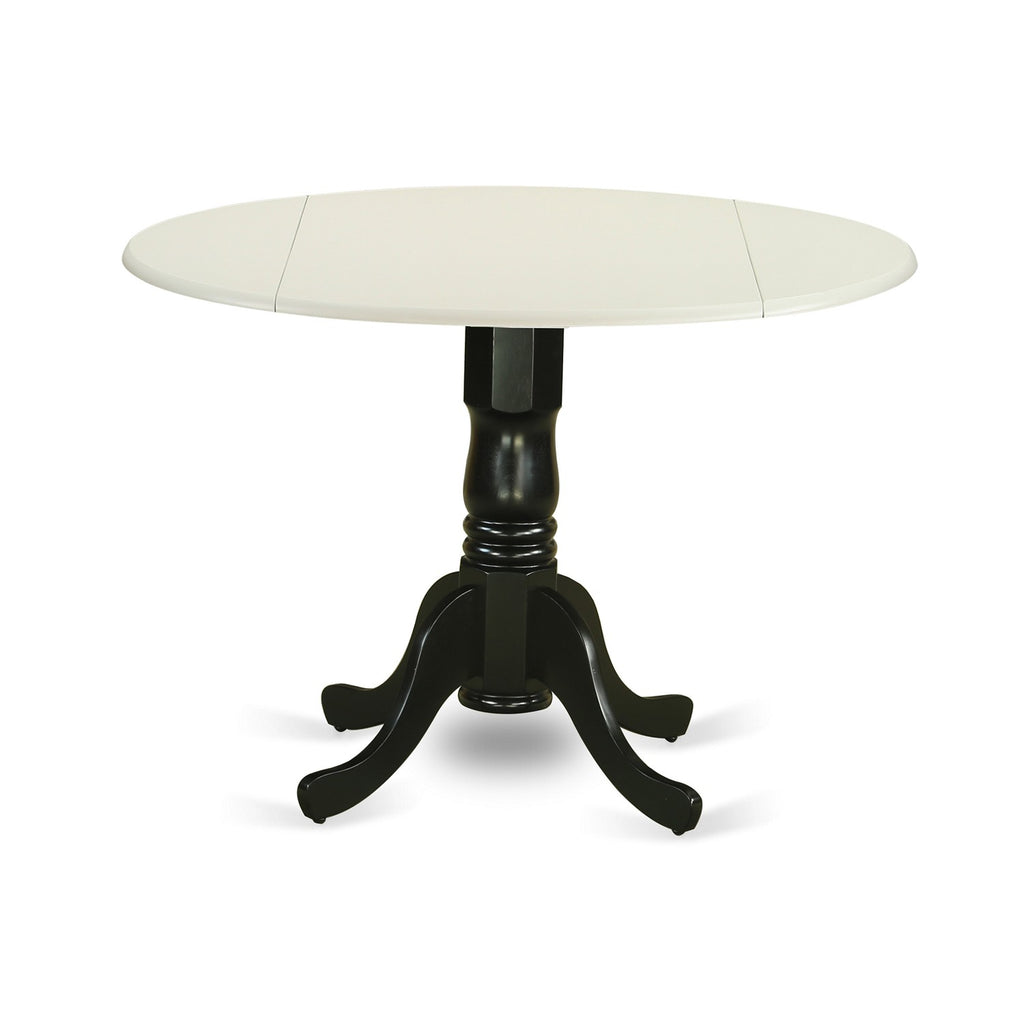 East West Furniture DLT-LBK-TP Dublin Kitchen Table - a Round Dining Table Top with Dropleaf & Pedestal Base, 42x42 Inch, Linen White & Black