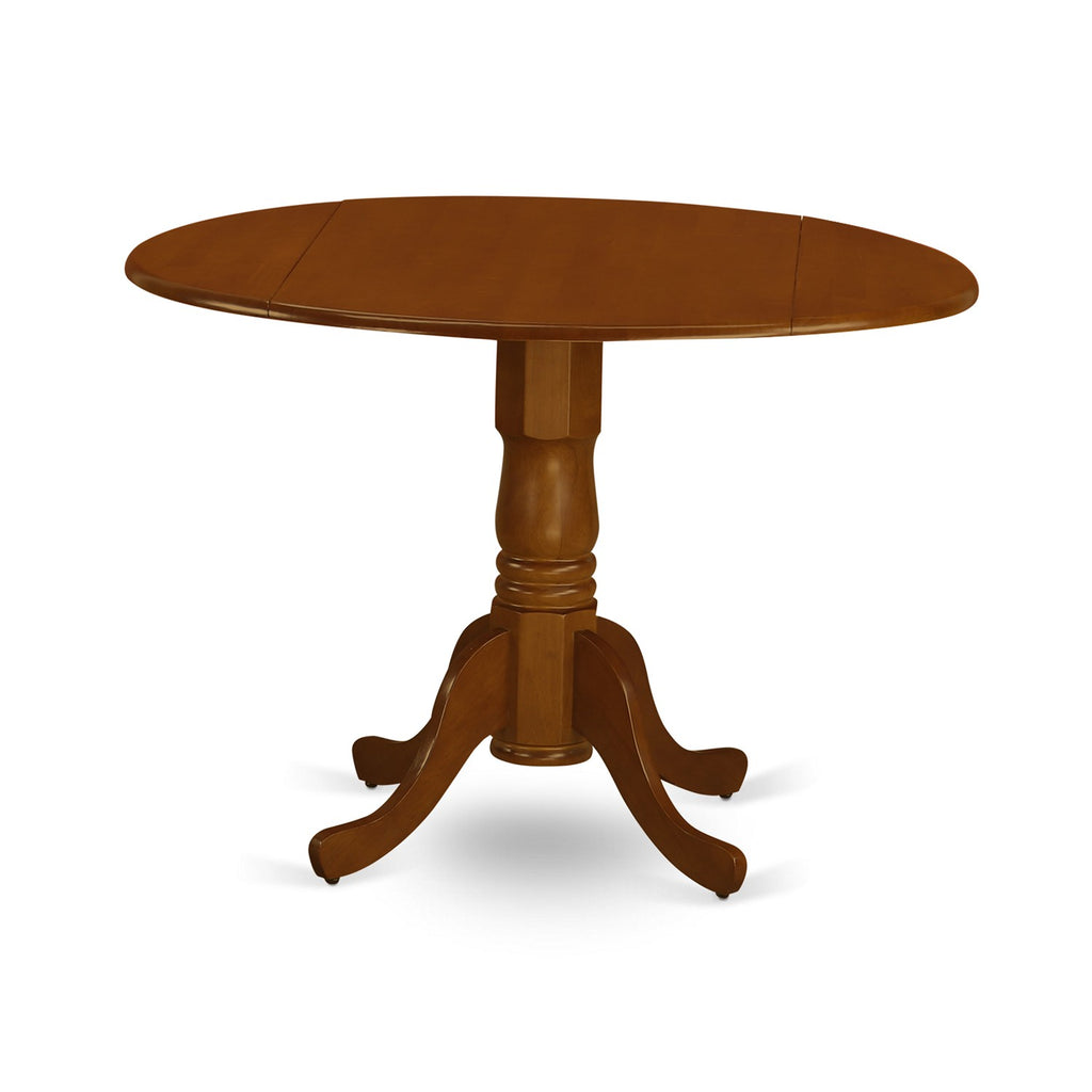 East West Furniture DLAV5-SBR-W 5 Piece Kitchen Table & Chairs Set Includes a Round Dining Room Table with Dropleaf and 4 Dining Chairs