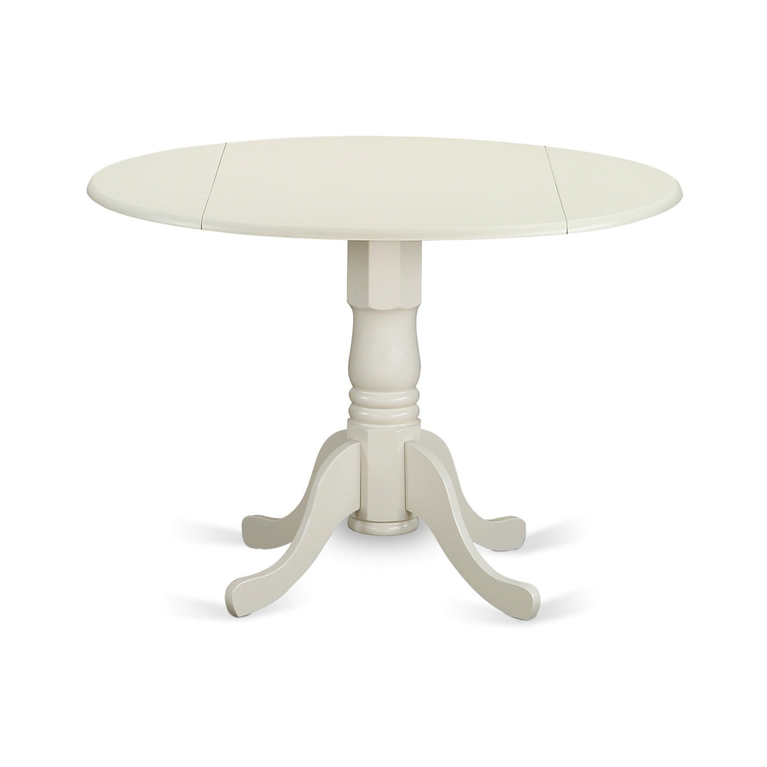 Mesa de cocina moderna Dublin DLT-WHI-TP de East West Furniture: mesa de comedor redonda con tablero abatible y base de pedestal