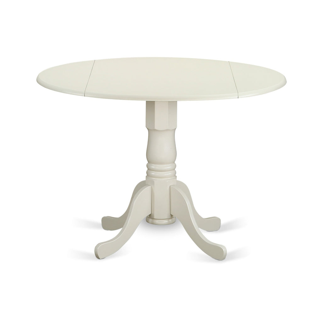 East West Furniture DLT-WHI-TP Dublin Modern Kitchen Table - a Round Dining Table Top with Dropleaf & Pedestal Base, 42x42 Inch, Linen White