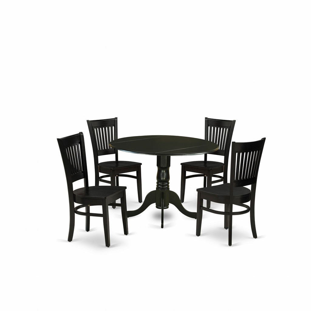 EAST WEST FURNITURE - DLVA5-BLK-W - 5-Piece Dinette Set- 4 Dining Room Chair with Wooden Seat and Slatted Chair Back - Dropleafs Modern dining room table (Black Finish)