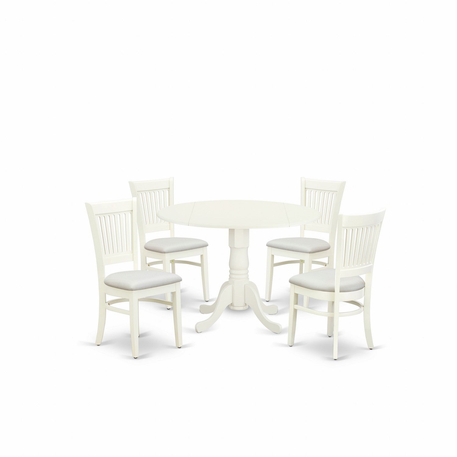EAST WEST FURNITURE - DLVA5-LWH-C - 5-Piece Kitchen Table Set- 4 Dining Chairs with Linen Fabric Seat and Slatted Chair Back - Dropleafs Dining Table - linen white Finish
