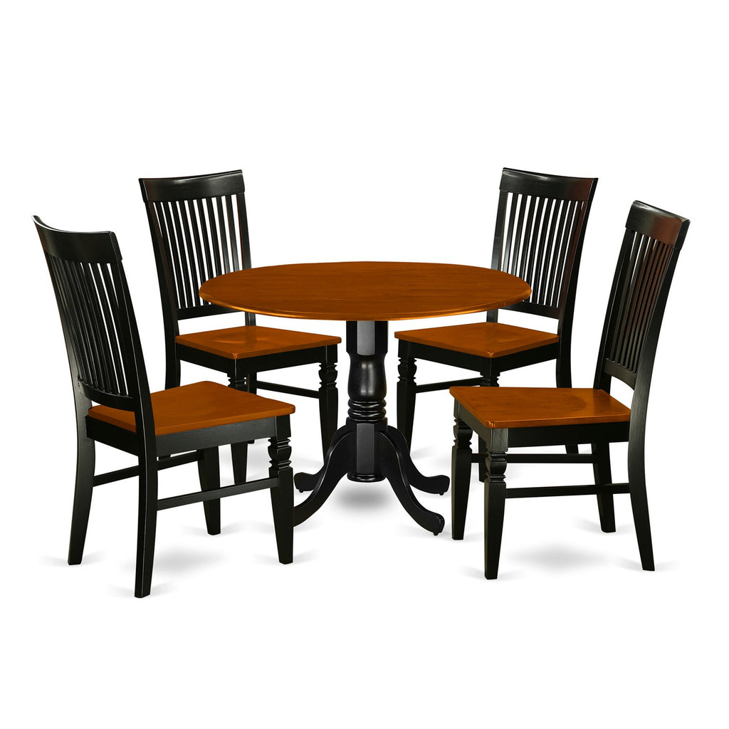 East West Furniture DLWE5-BCH-W 5 Piece Kitchen Table & Chairs Set Includes a Round Dining Room Table with Dropleaf and 4 Solid Wood Seat Chairs, 42x42 Inch, Black & Cherry