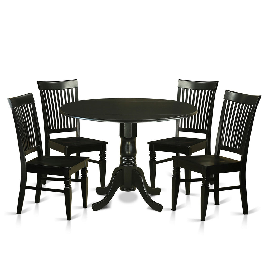 East West Furniture DLWE5-BLK-W 5 Piece Dinette Set for 4 Includes a Round Dining Table with Dropleaf and 4 Dining Room Chairs, 42x42 Inch, Black
