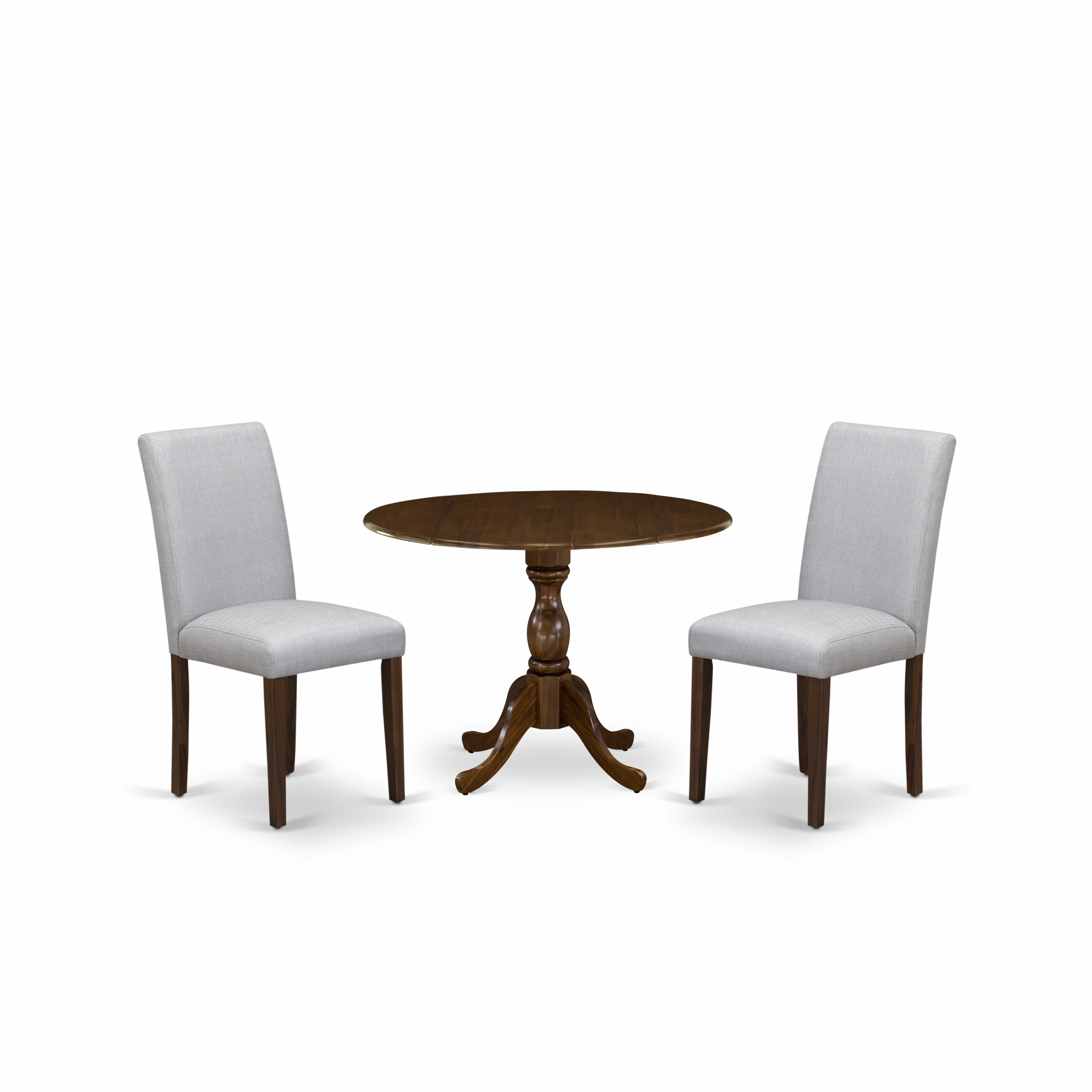 East West Furniture DMAB5-AWA-05 5 Piece Kitchen Table Set Contains 1 Drop Leaves Wooden Table and 4 Grey Linen Fabric Parson Dining Chairs with High Back - Acacia Walnut Finish