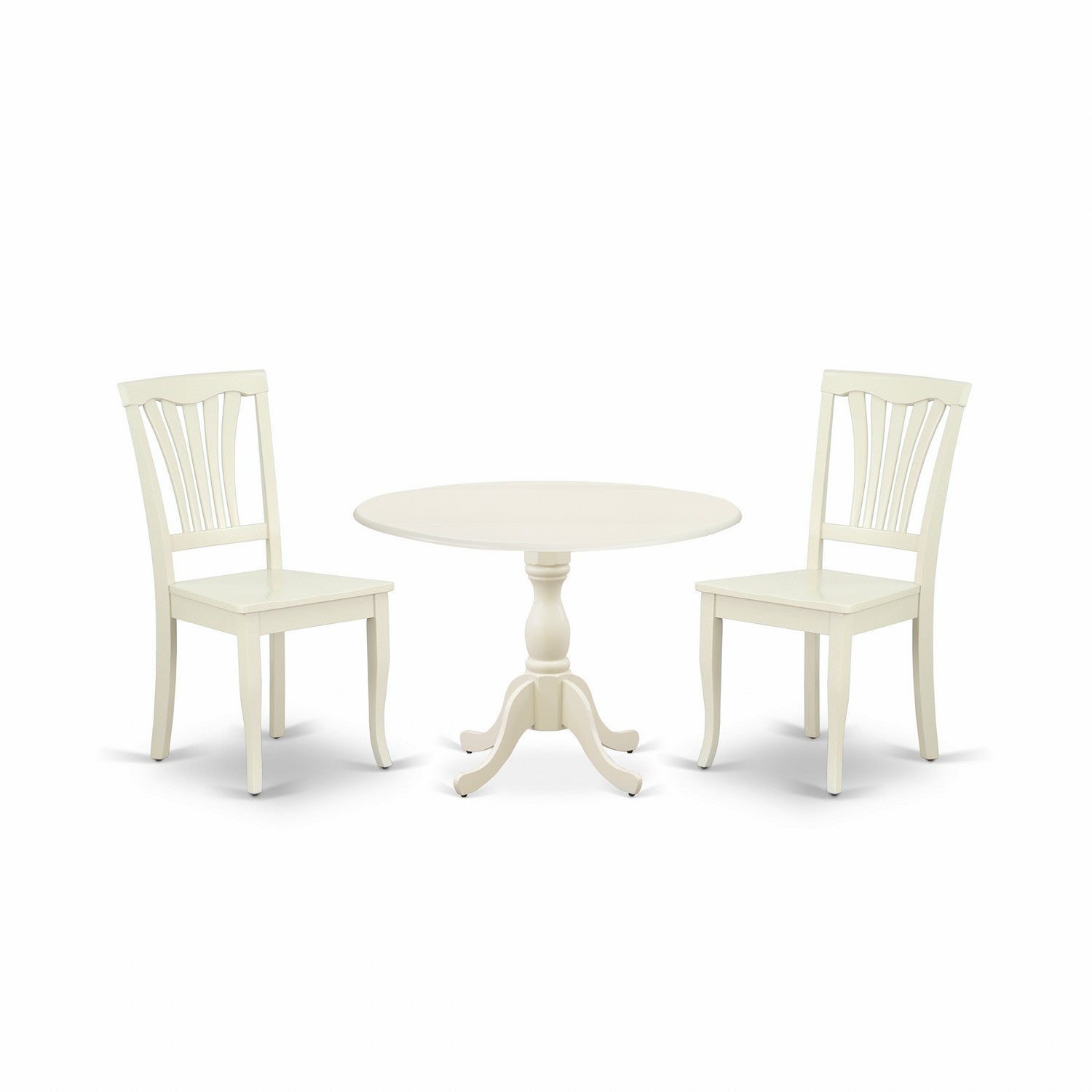 East West Furniture DMAV3-LWH-W 3 Piece Modern Dining Table Set Contains 1 Drop Leaves Dining Table and 2 linen white Dining Chairs with Slatted Back - linen white Finish