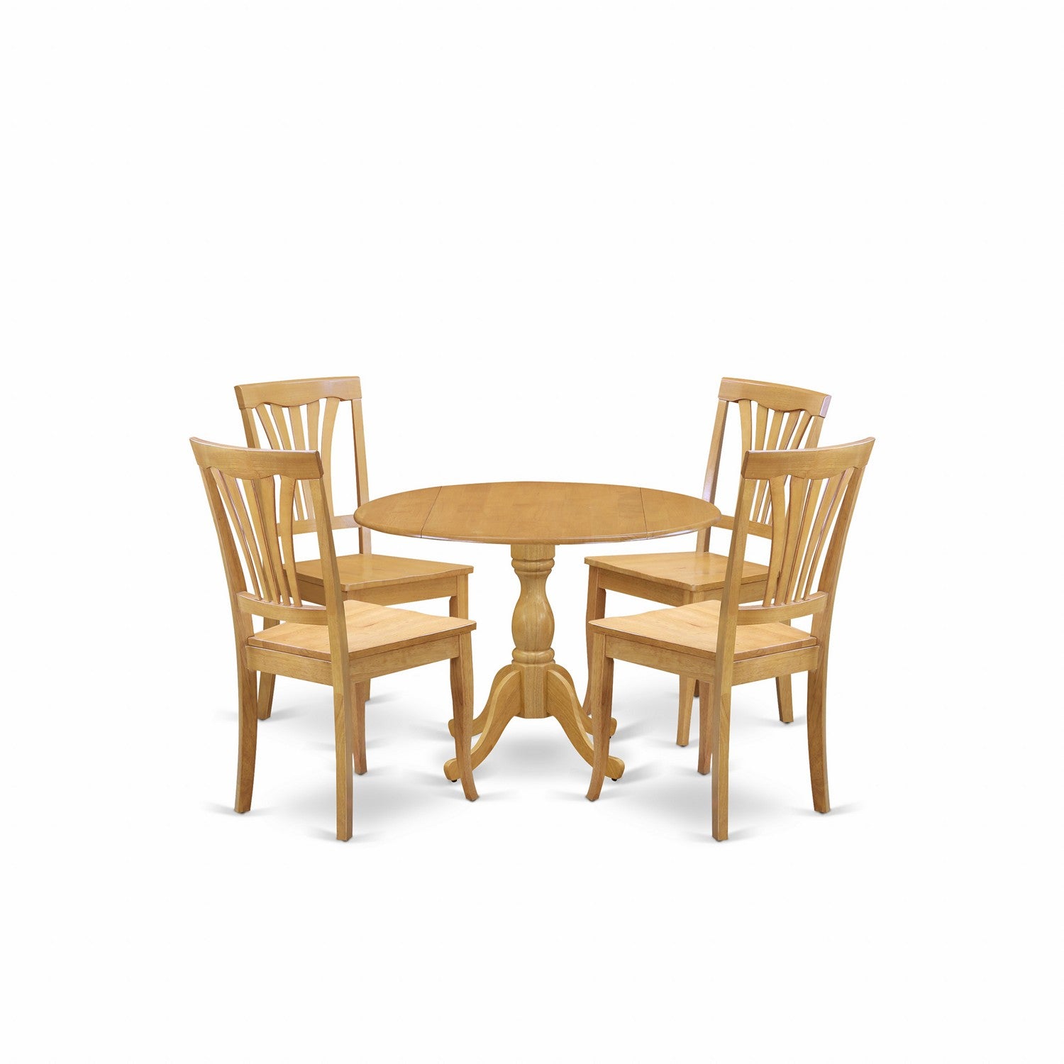 East West Furniture DMAV5-OAK-W 5 Piece Dining Room Table Set - Dropleaf Dining Room Table and 4 Oak Wooden Dining Chairs with Slatted Back - Oak Finish