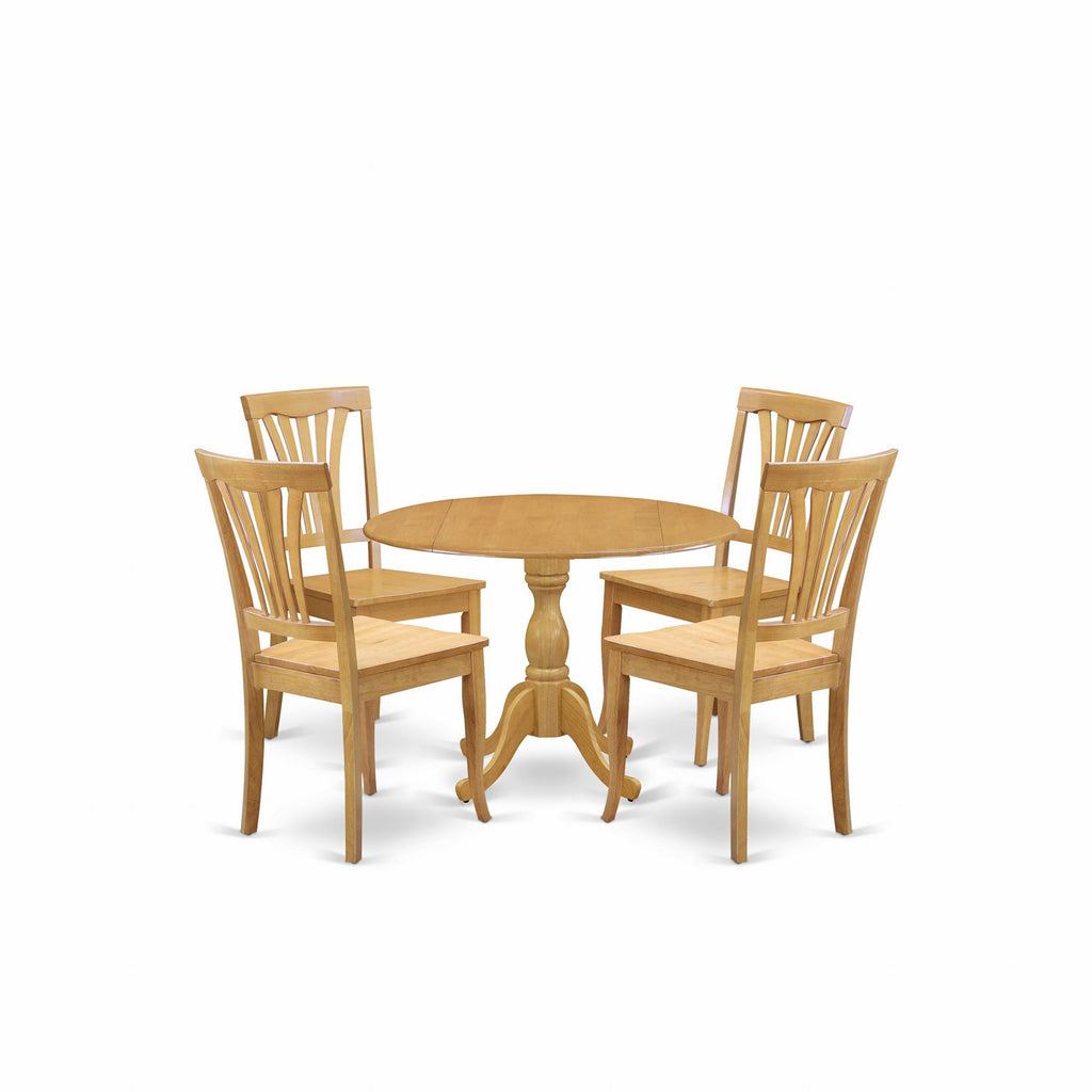 East West Furniture DMAV5-OAK-W 5 Piece Dinette Set for 4 Includes a Round Dining Room Table with Dropleaf and 4 Kitchen Dining Chairs, 42x42 Inch, Oak