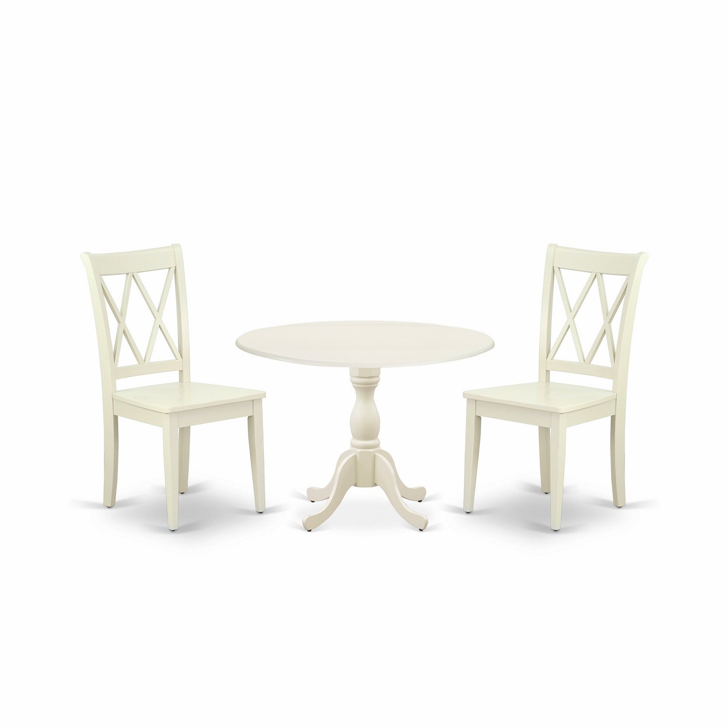 East West Furniture DMCL3-LWH-W 3 Piece Dining Set Contains 1 Drop Leaves Dining Room Table and 2 linen white Dinning Room Chairs with Double X-Back - linen white Finish